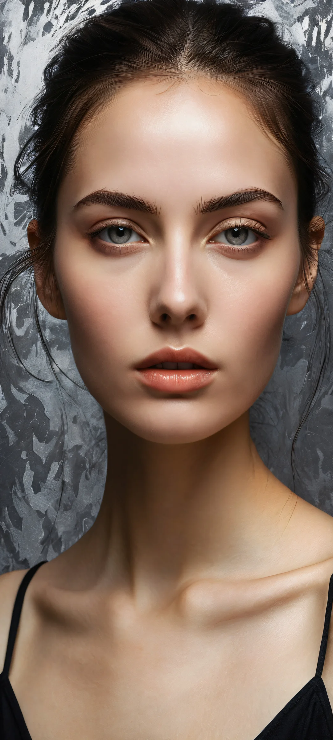 A young woman with intricate skin textures and brushstrokes, perfect for iPhone/Android home screens.