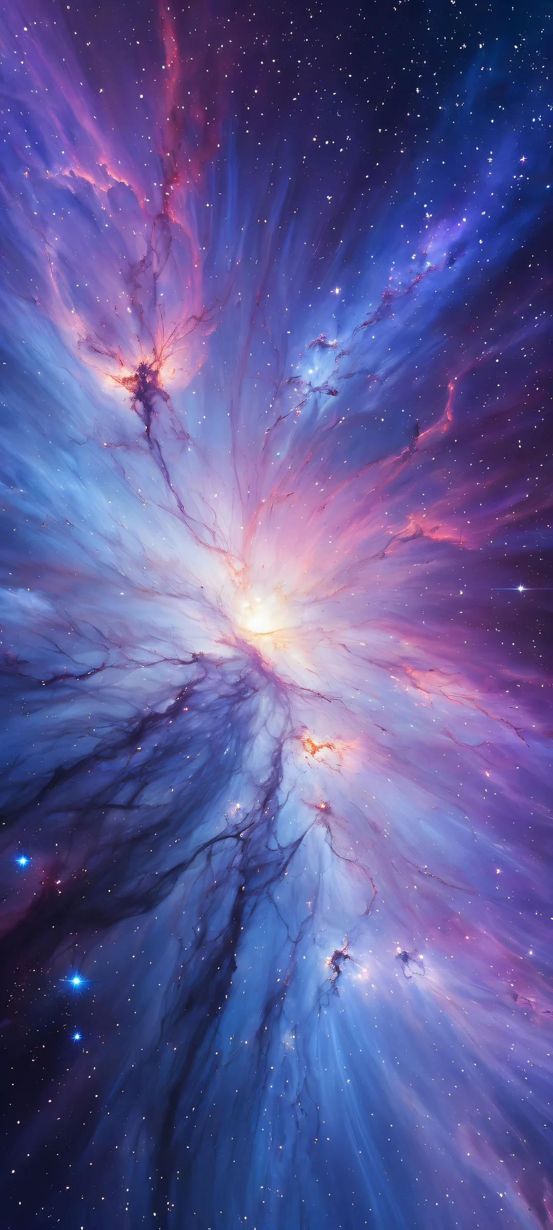 A stunning iPhone/Android wallpaper featuring a breathtaking vertical portrait of a nebula with intricate micro-details and ethereal lighting.