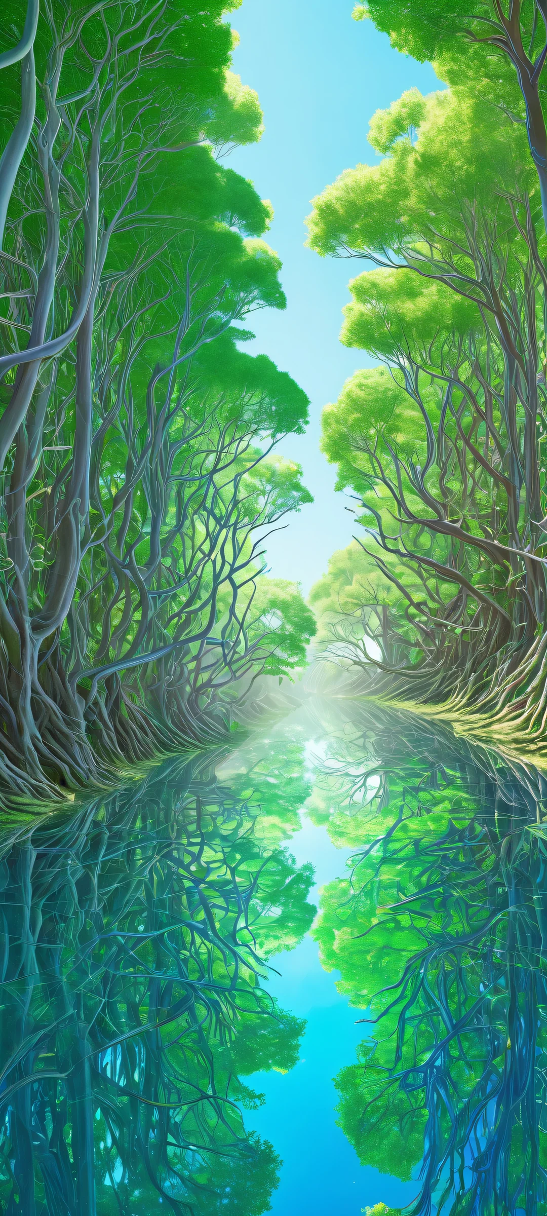 Dendrites and brain-like trees on a futuristic iPhone/Android home screen background.