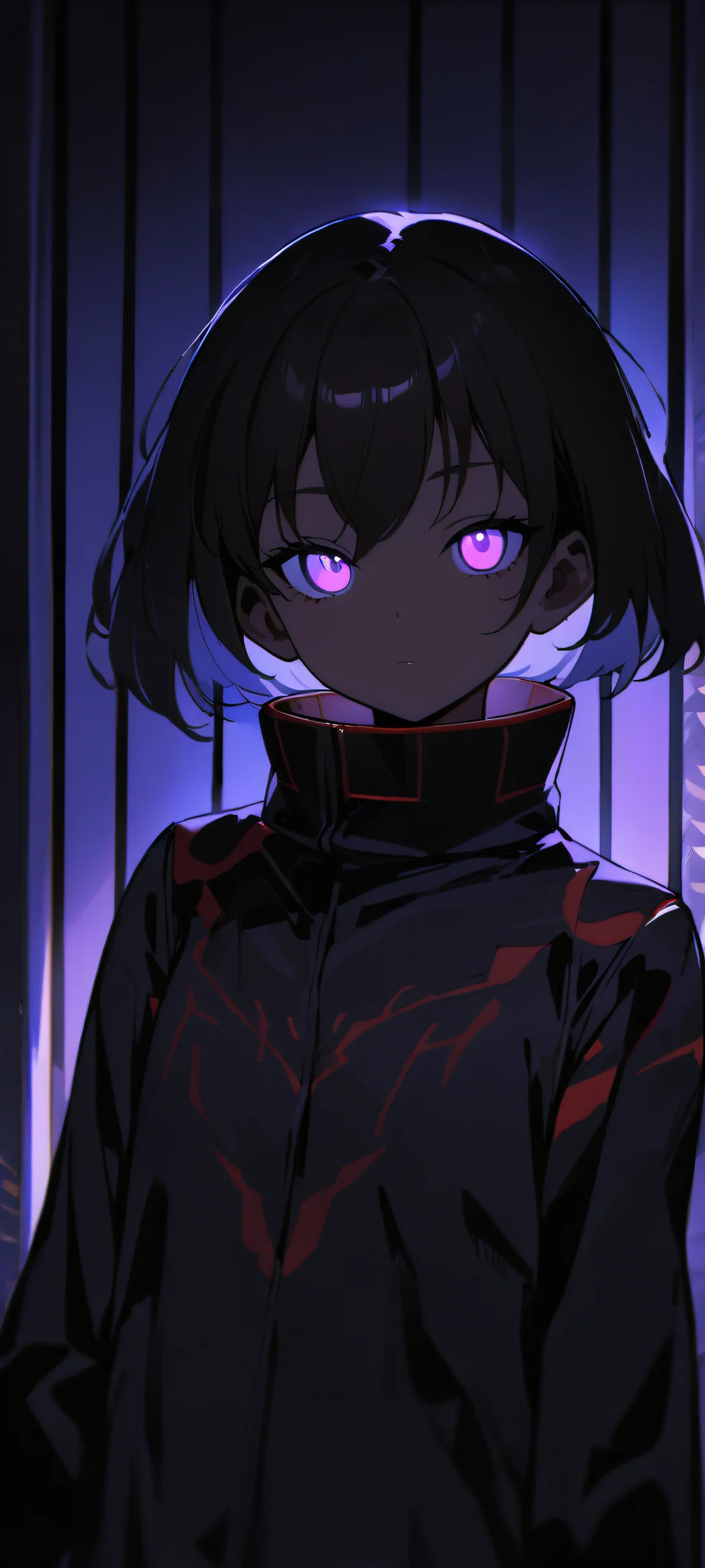 Nicole Demara looking at viewer in a stunning night scene with glowing lights and dramatic shadows, parfait pour les écrans d'accueil iPhone/Android.