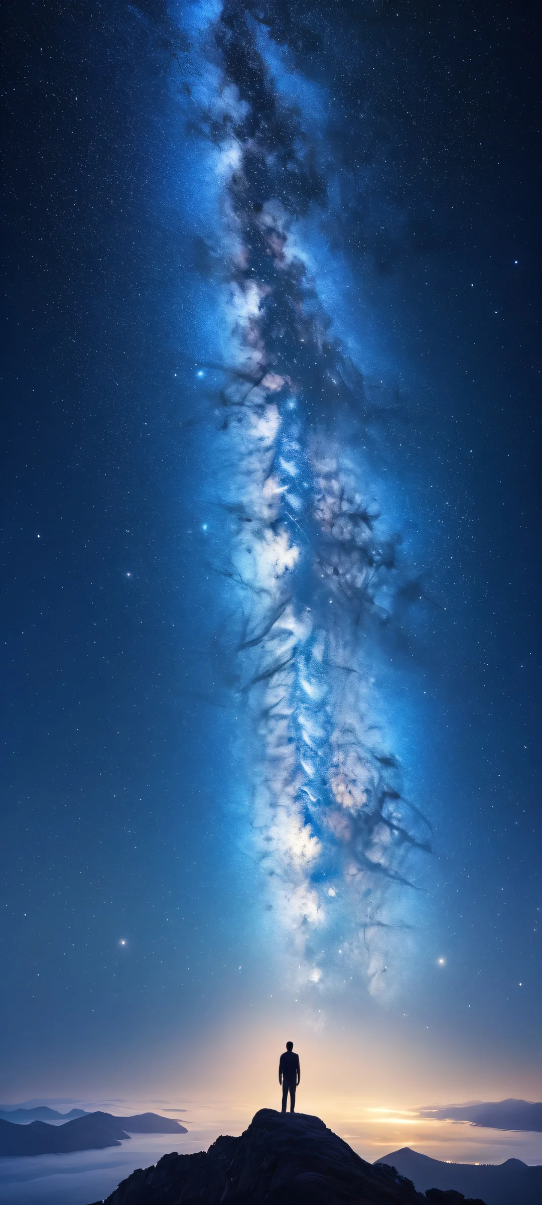 A stunning portrait of a crescent moon shining bright in the night sky with stars and a deep blue-black background, iPhone に完全に最適化, サムスンギャラクシー, と Android のホーム画面.