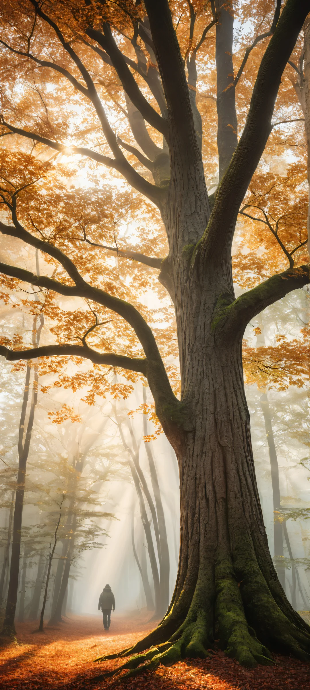 Stunning iPhone/Android mobile wallpaper featuring detailed tree textures and ethereal lighting.