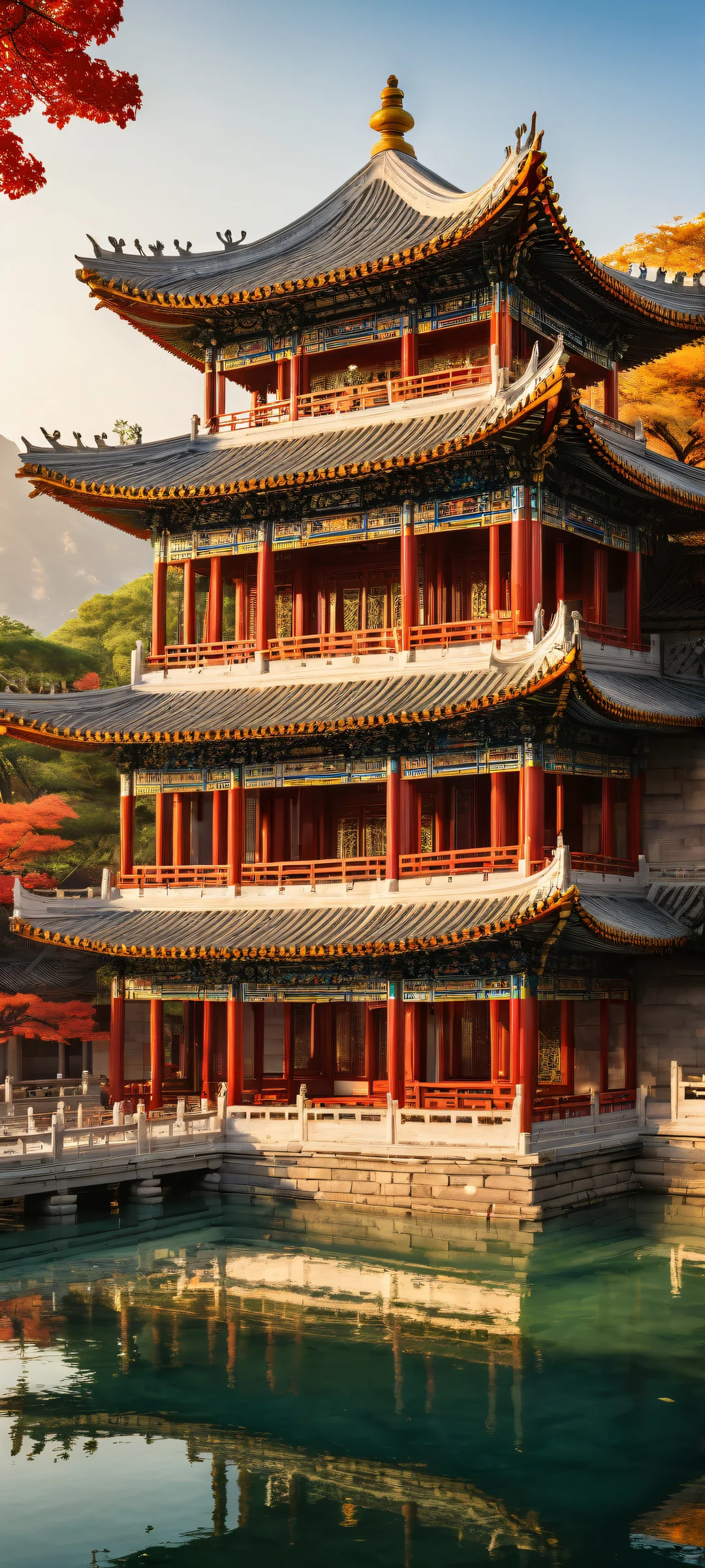 A serene classical Chinese pavilion set against a vast pure void on iPhone/Android