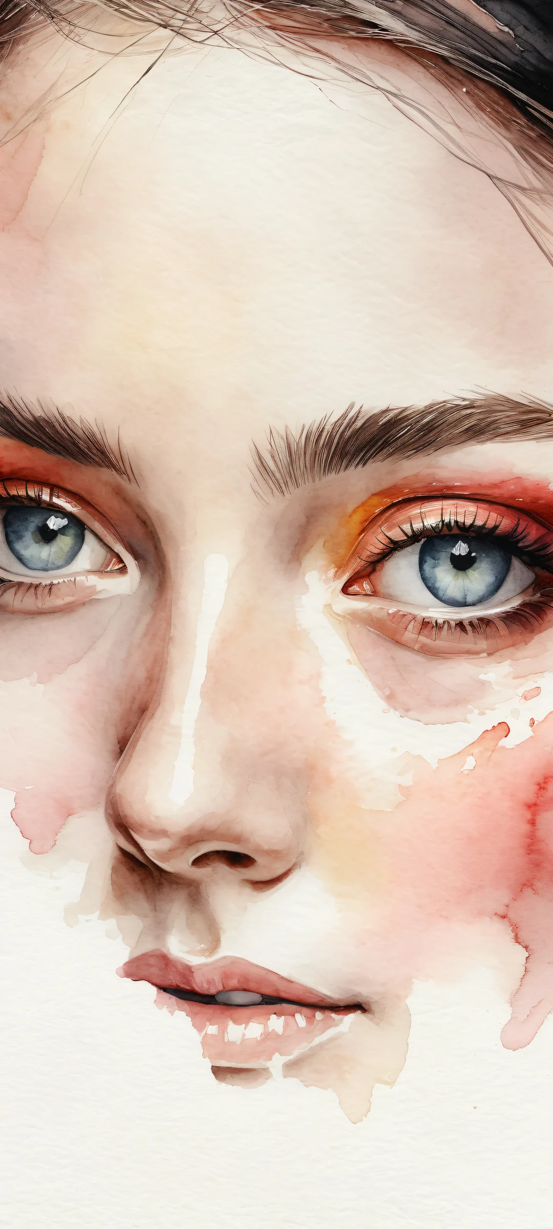 Delicate watercolor painting with intricate details on iPhone and Android devices. Perfectly clean top half with vast void, textured paper background, and soft colors.