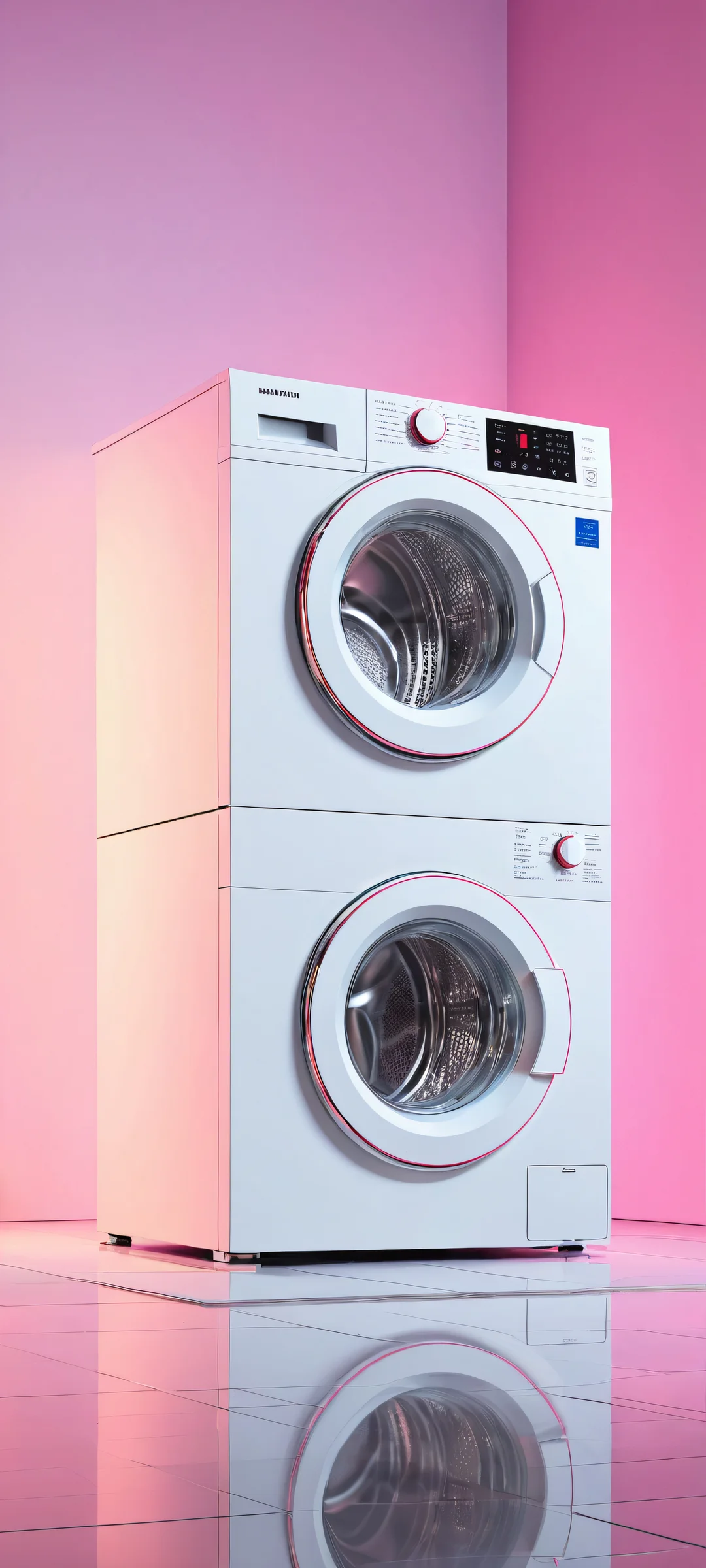 Pixel art artwork of washing machines on a pink background, perfectly optimized for iPhone and Android home screens.