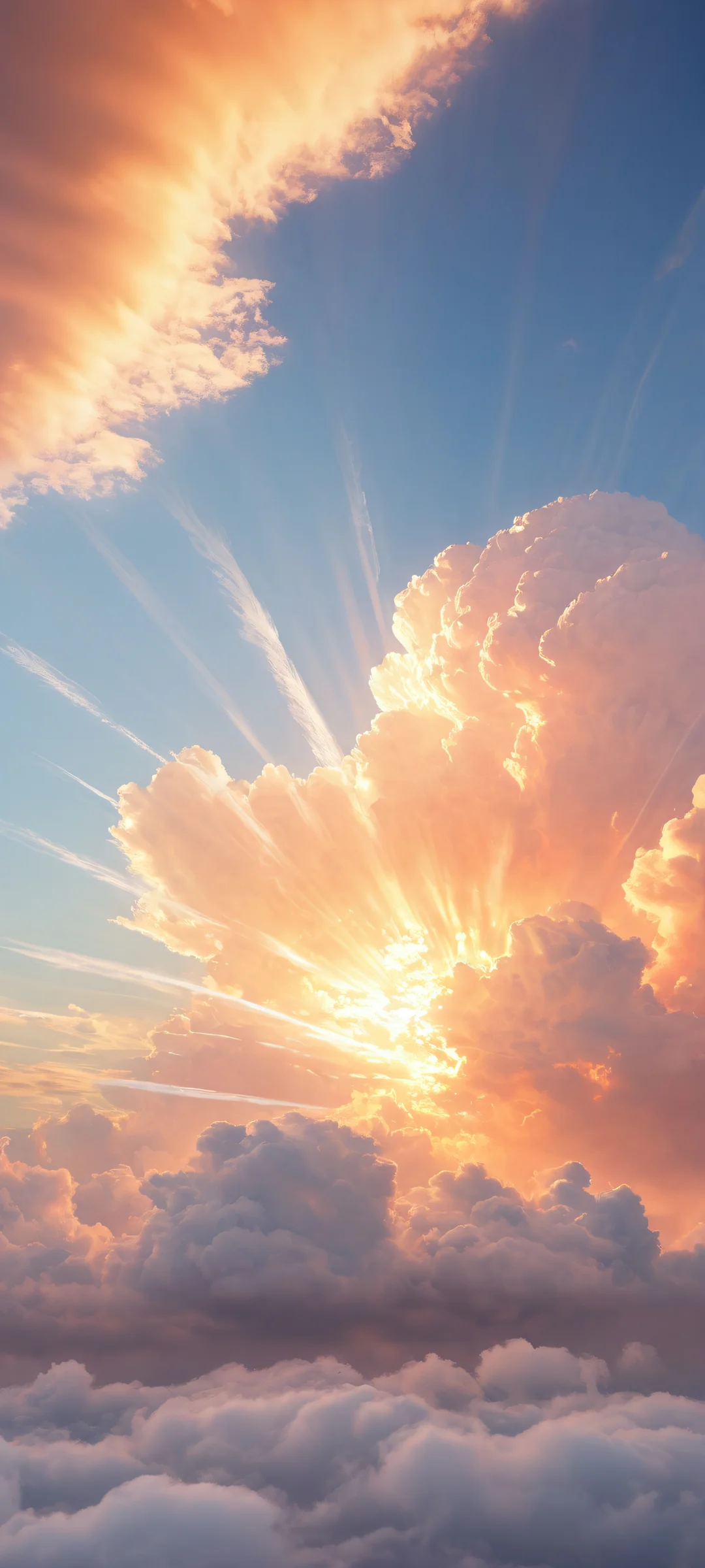 Ethereal Oasis 2K QHD Mobile Wallpaper Breathtaking vertical portrait artwork of wispy cirrus clouds against a pure void background, perfectly optimized for iPhone and Android home screens.