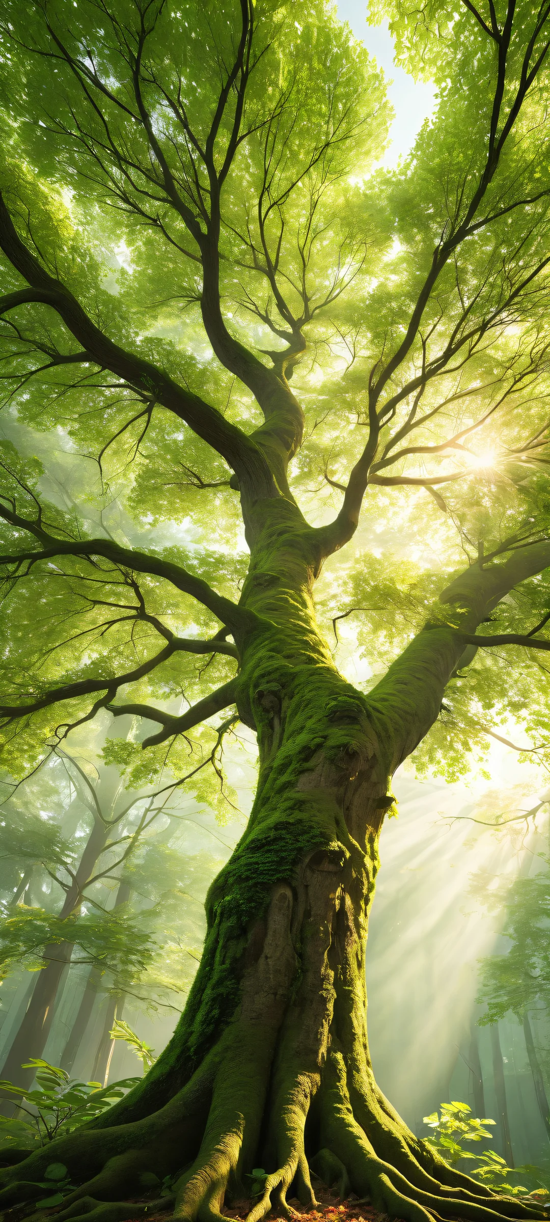 Majestic tree branch with intricate leaves and twigs on iPhone/Android