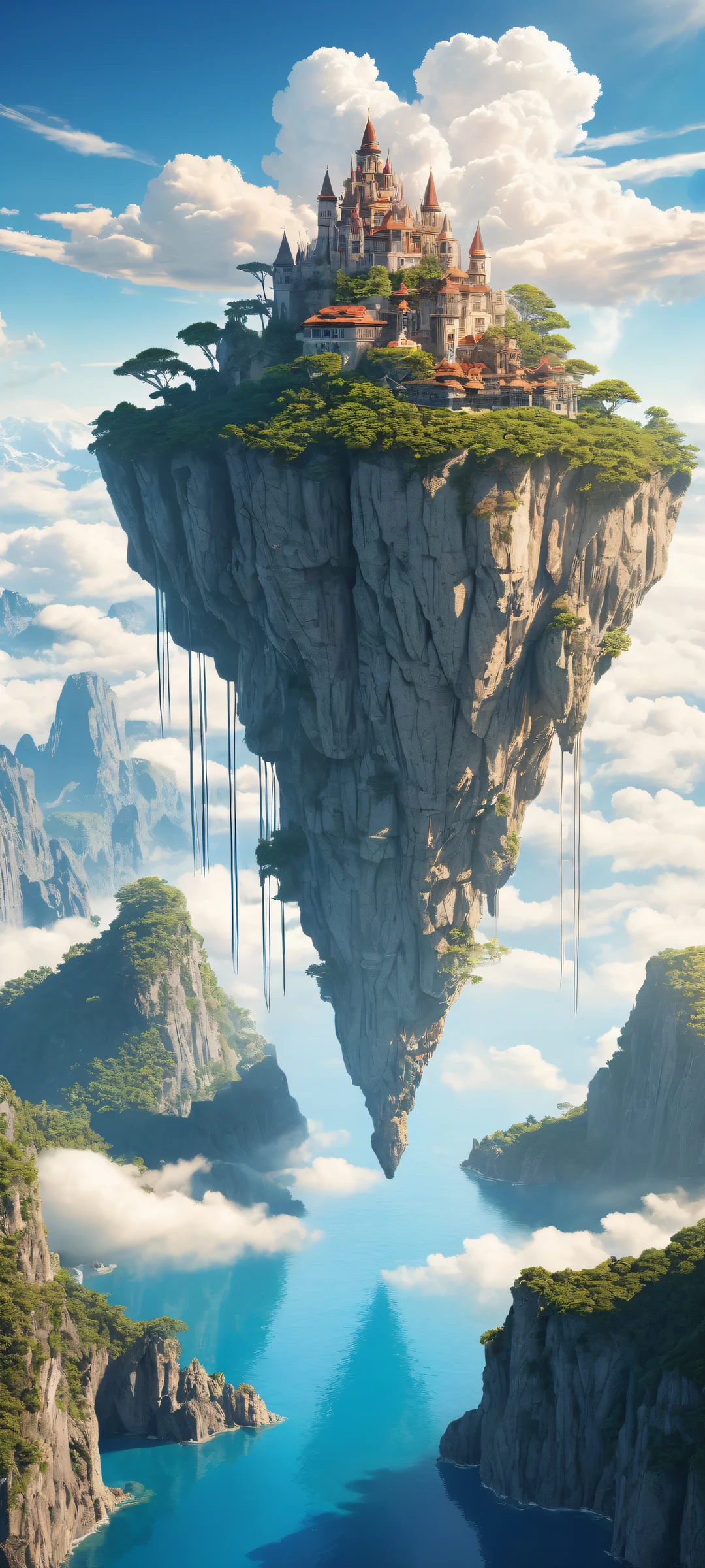 Floating islands and steam-powered machinery on an iPhone/Android mobile wallpaper with ethereal lighting and stunning visuals.