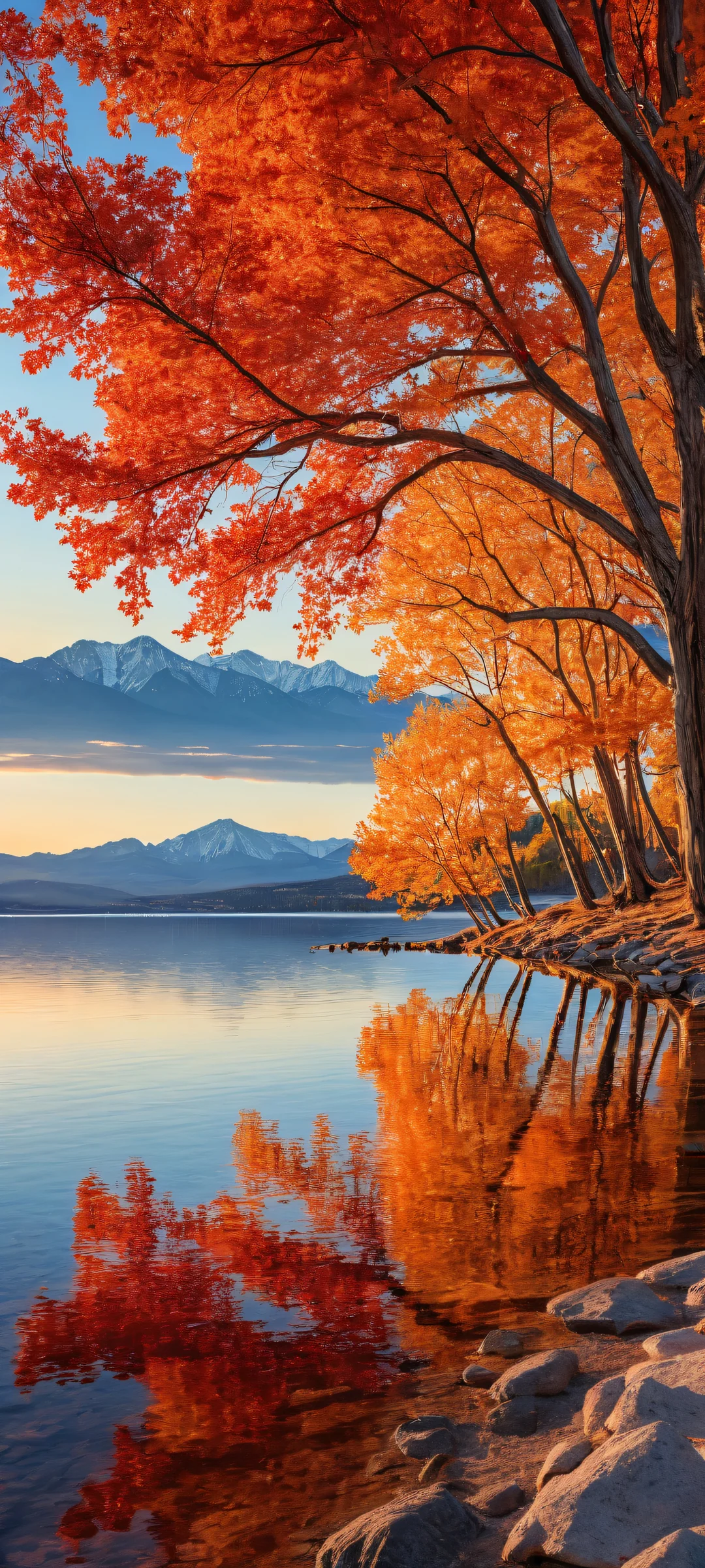 Massive Salt Lake iPhone and Android wallpaper with intricate brushstrokes, textures, and vibrant fall foliage, perfekt für Home-Bildschirme.