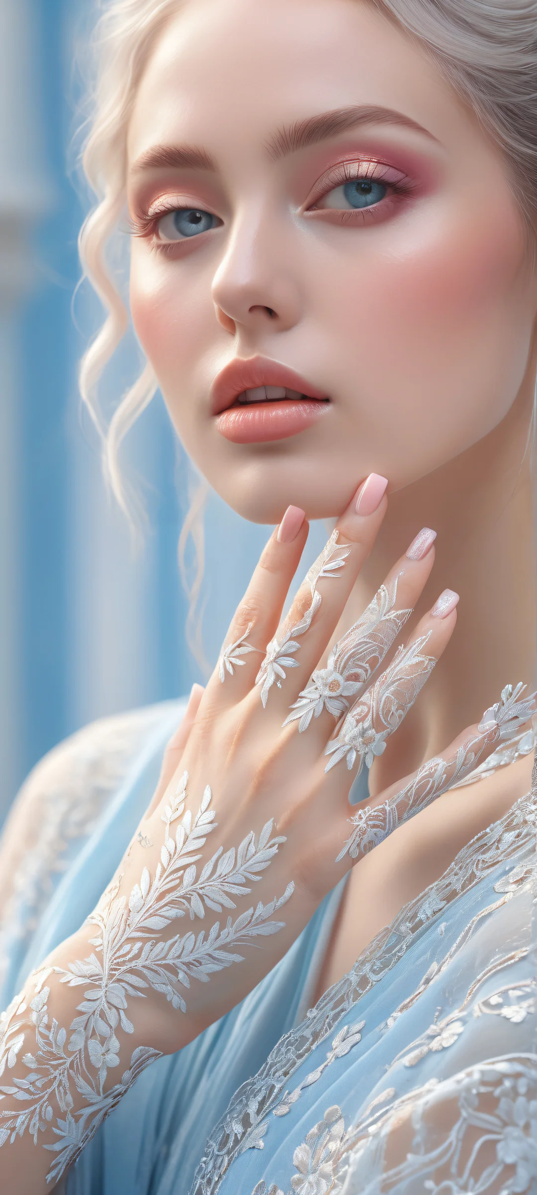 A serene digital art piece featuring a woman with intricate details and ethereal lighting, perfekt optimiert für iPhone/Android-Startbildschirme.