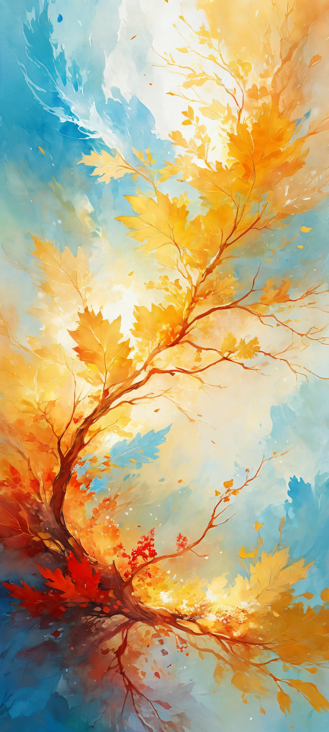 Delicate ink wash painting on iPhone/Android with vibrant colors and intricate details, perfect for home screen.