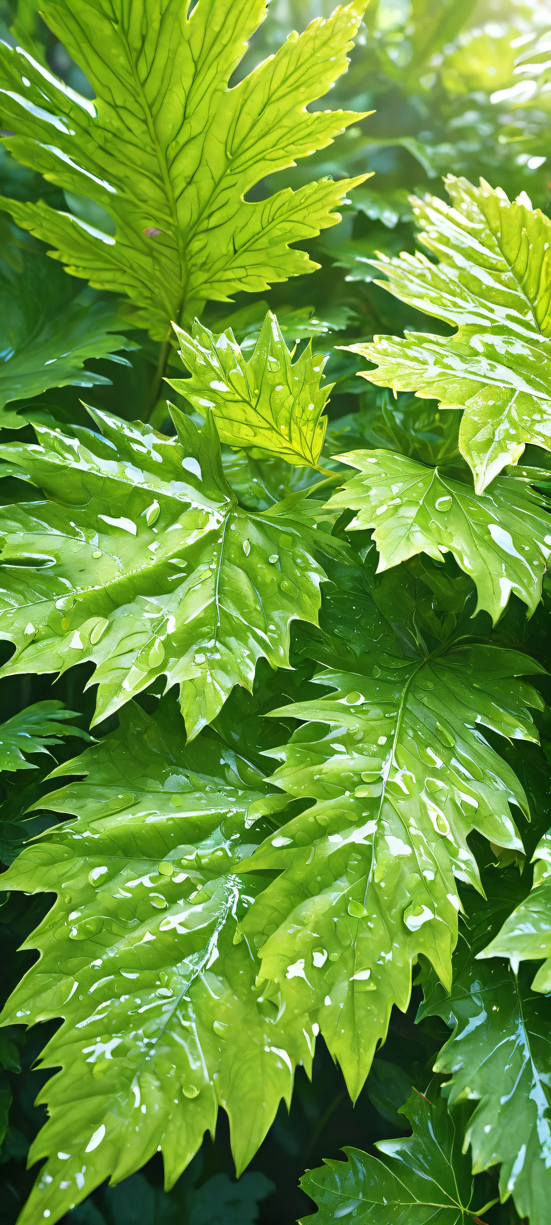 Breathtaking vertical portrait of Wet Leaves on iPhone/Android, with micro-details and depth of field. Perfectly clean top half for seamless UI integration.
