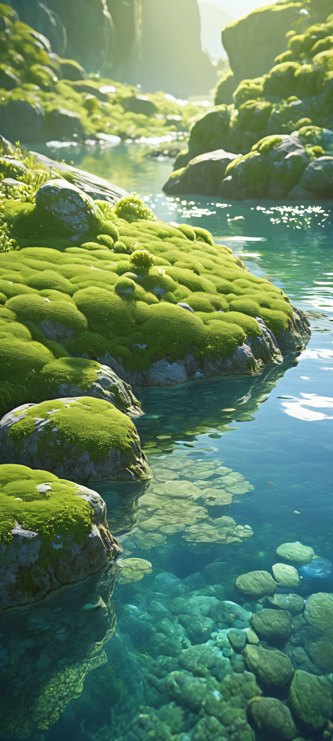 Ethereal Ocean Oasis Aesthetic Phone Wallpaper iPhone/Android wallpaper featuring a stunning aqua-themed artwork with intricate stone texture and serene ocean scene.