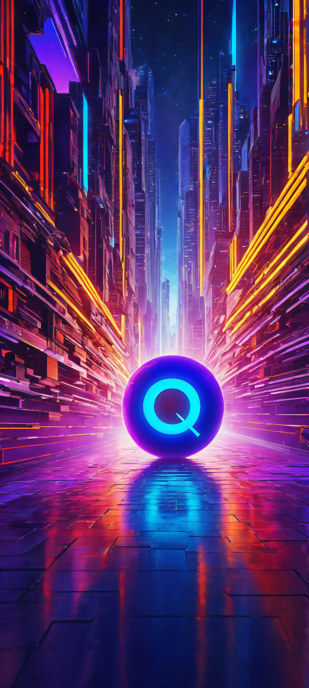 Explore the cosmic realm with iPhone and Android's perfect companion, this stunning artwork featuring intricate micro-details of a futuristic logo and neon lights reflecting off a Windows 11 desktop.