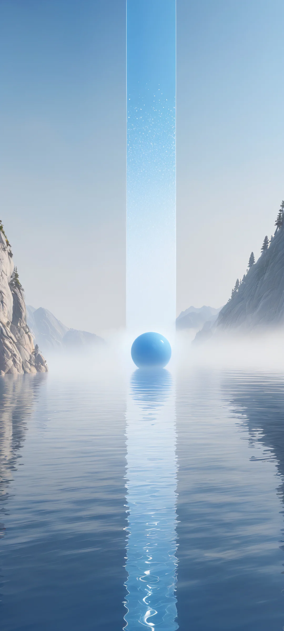 A breathtaking portrait of Unreal shapes emerging from the fog on an iPhone/Android device's home screen.