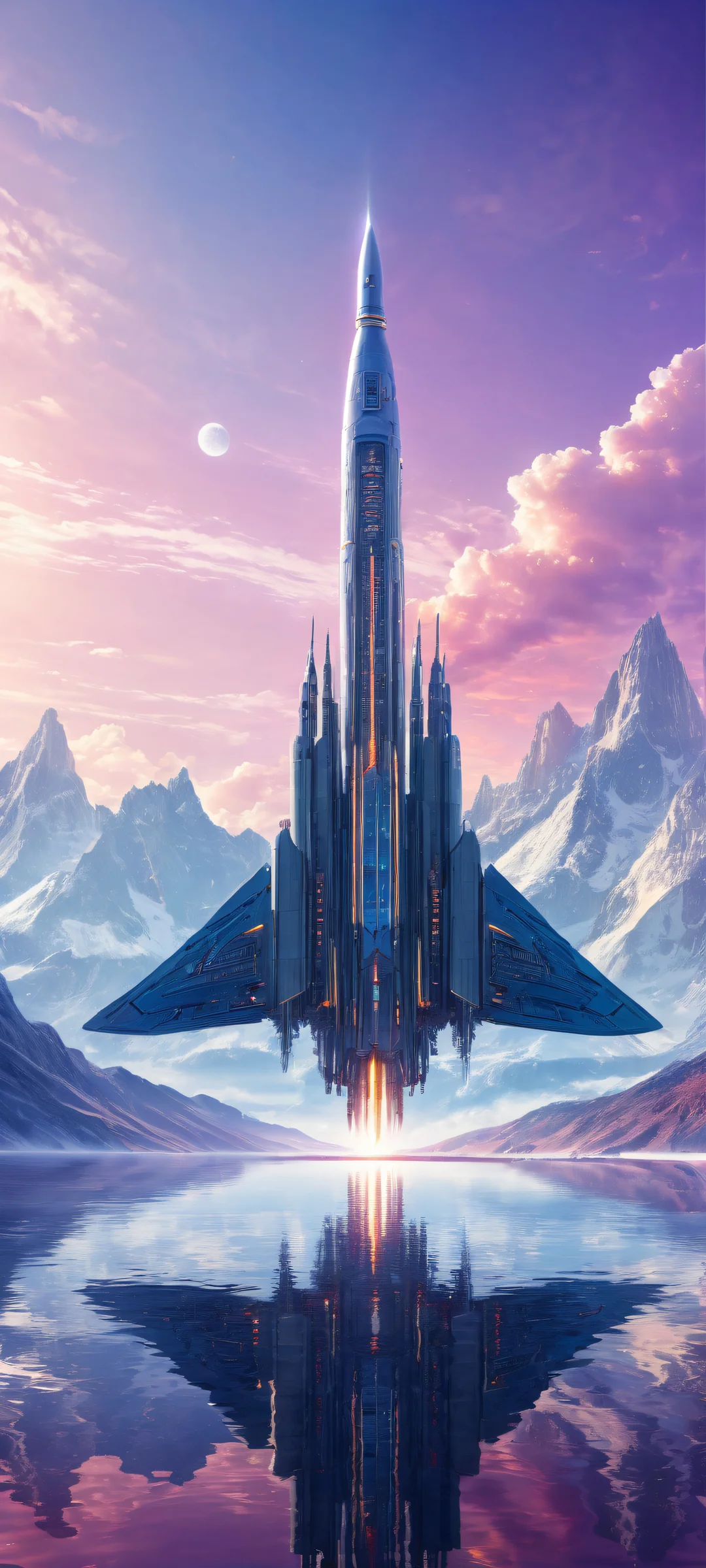A majestic spaceship with intricate systems and futuristic technology, perfectly optimized for iPhone/Android home screens, showcasing the pinnacle of science fiction and technology.