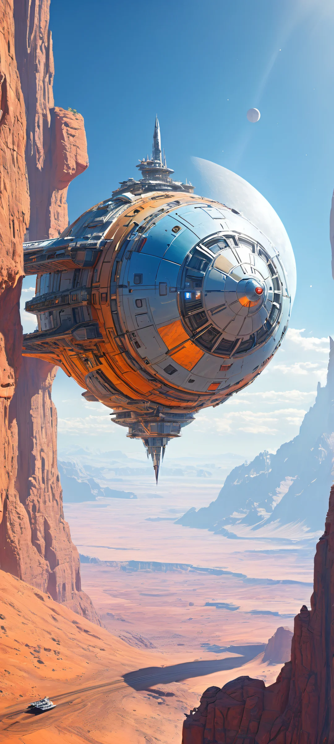 A futuristic spacecraft on a starry expanse for iPhone/Android home screens