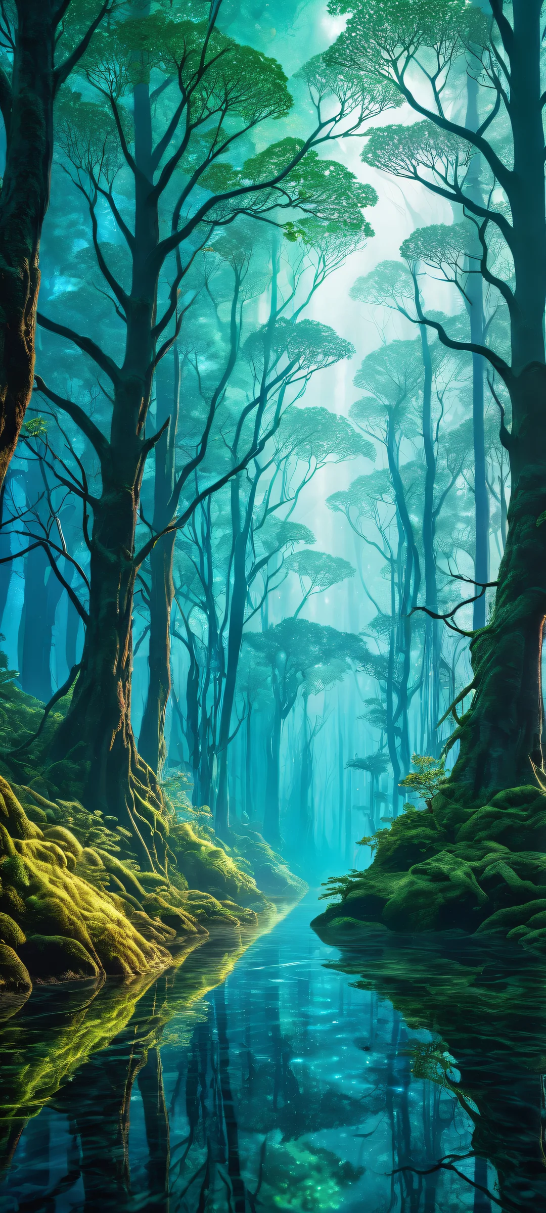 Explore the surreal wonders of an alien forest on your iPhone or Android device, bathed in radiant moonlight and ethereal mist.