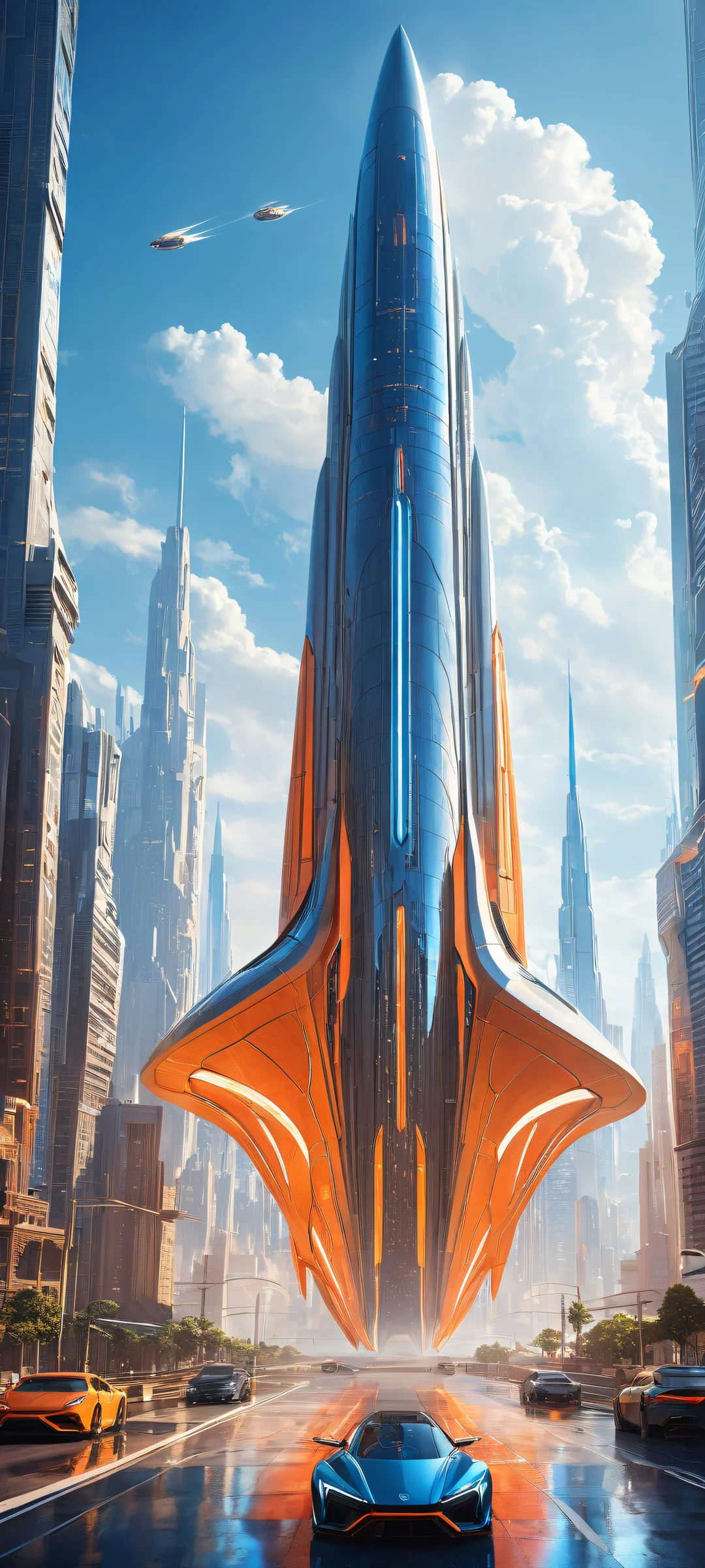 Breathtaking spacecraft artwork with futuristic cityscape for iPhone/Android home screens