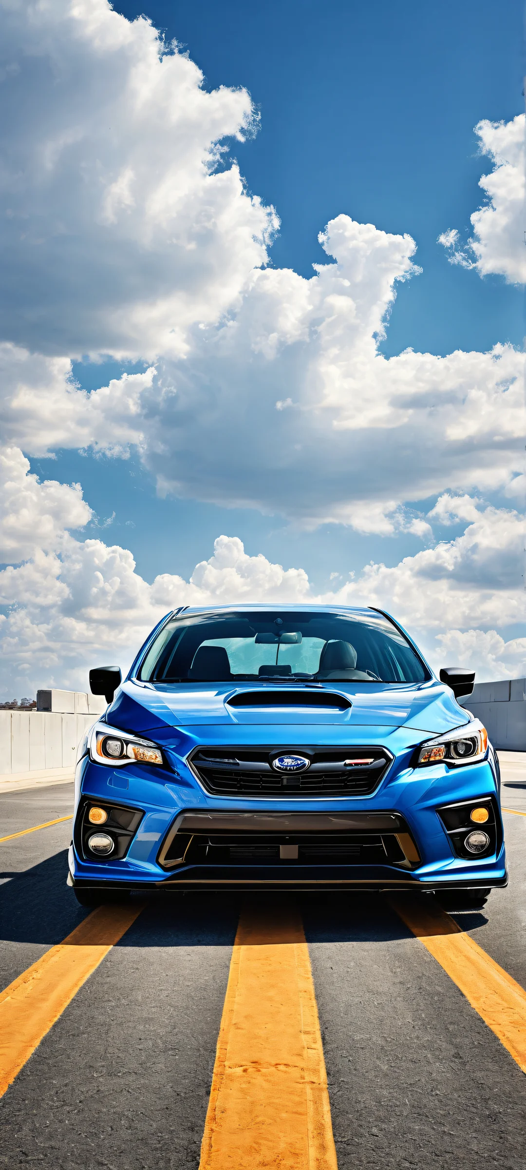 A stunning Subaru artwork on a clear blue sky, with intricate details and warm lighting. Perfect for iPhone/Android home screens.