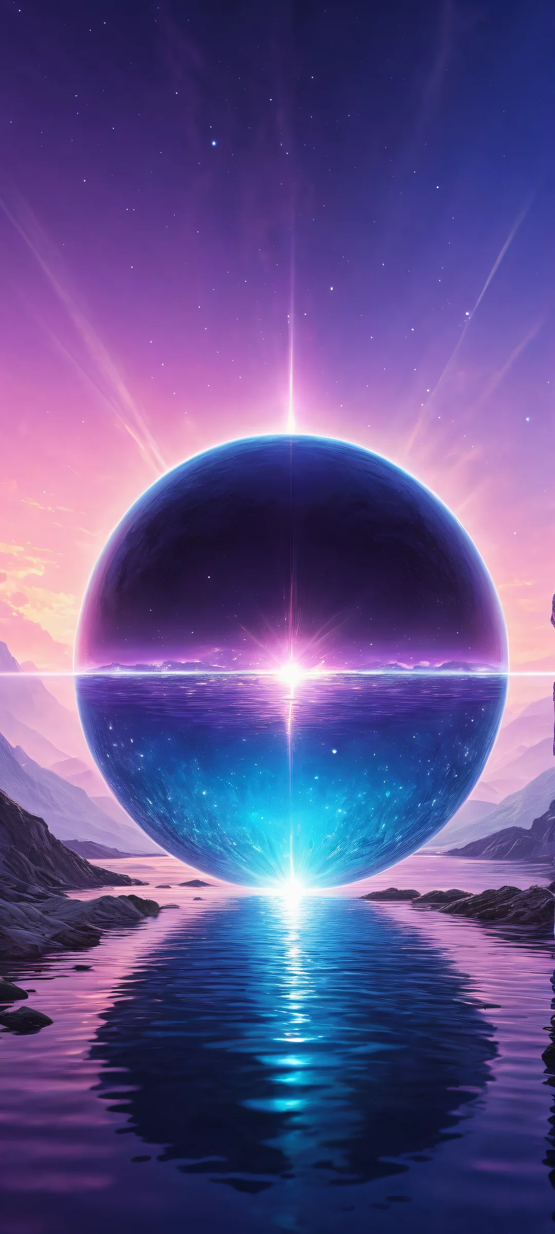 Mysterious glowing orb on a pristine void background for iPhone/Android home screens.