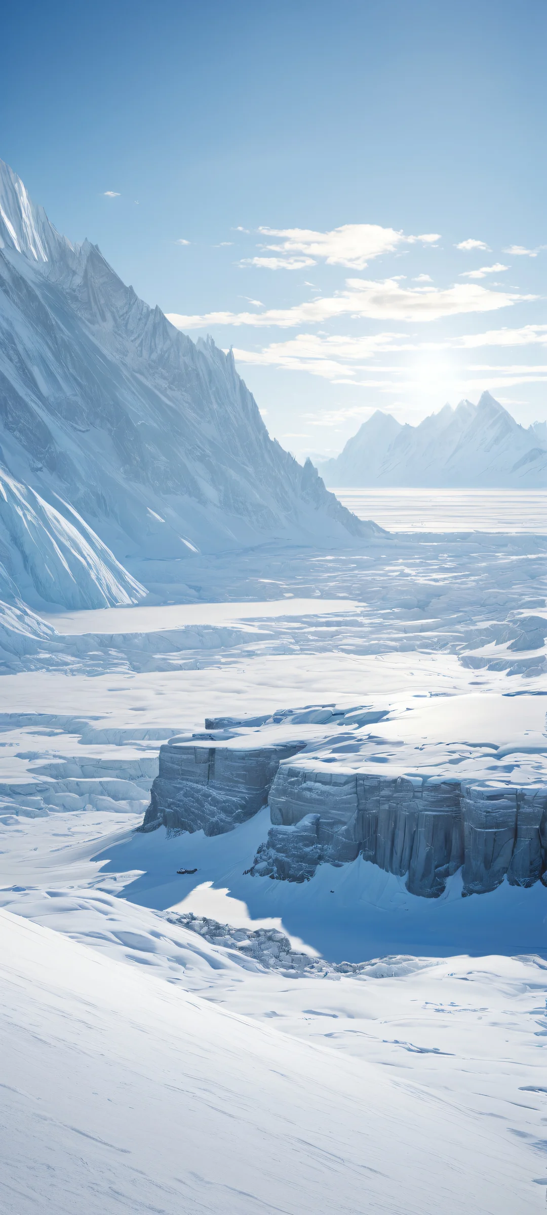 iPhone/Android wallpaper featuring a stunning polar research outpost with micro-details and ethereal lighting.