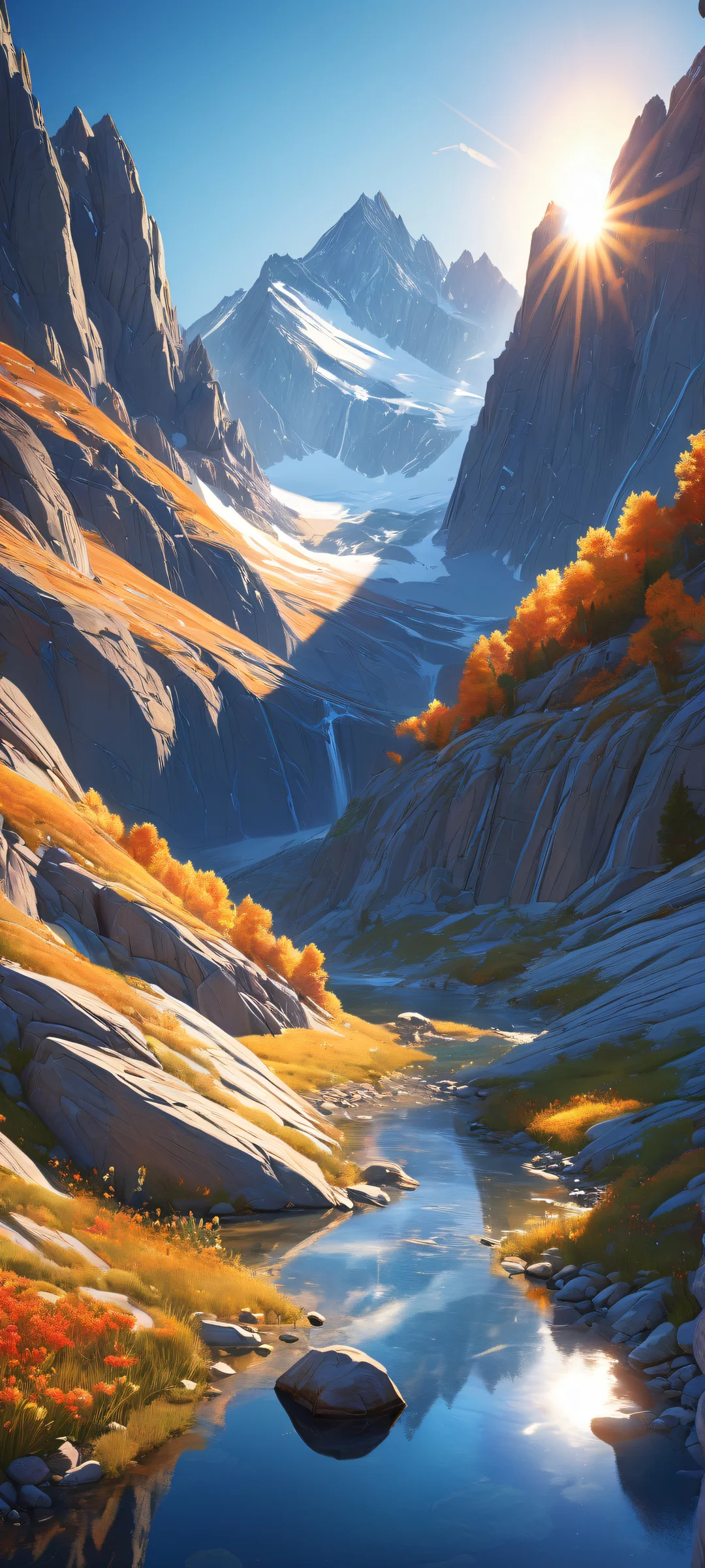 A majestic mountain range on an iPhone or Android device, with intricate textures and rock formations. Perfectly optimized for home screens.