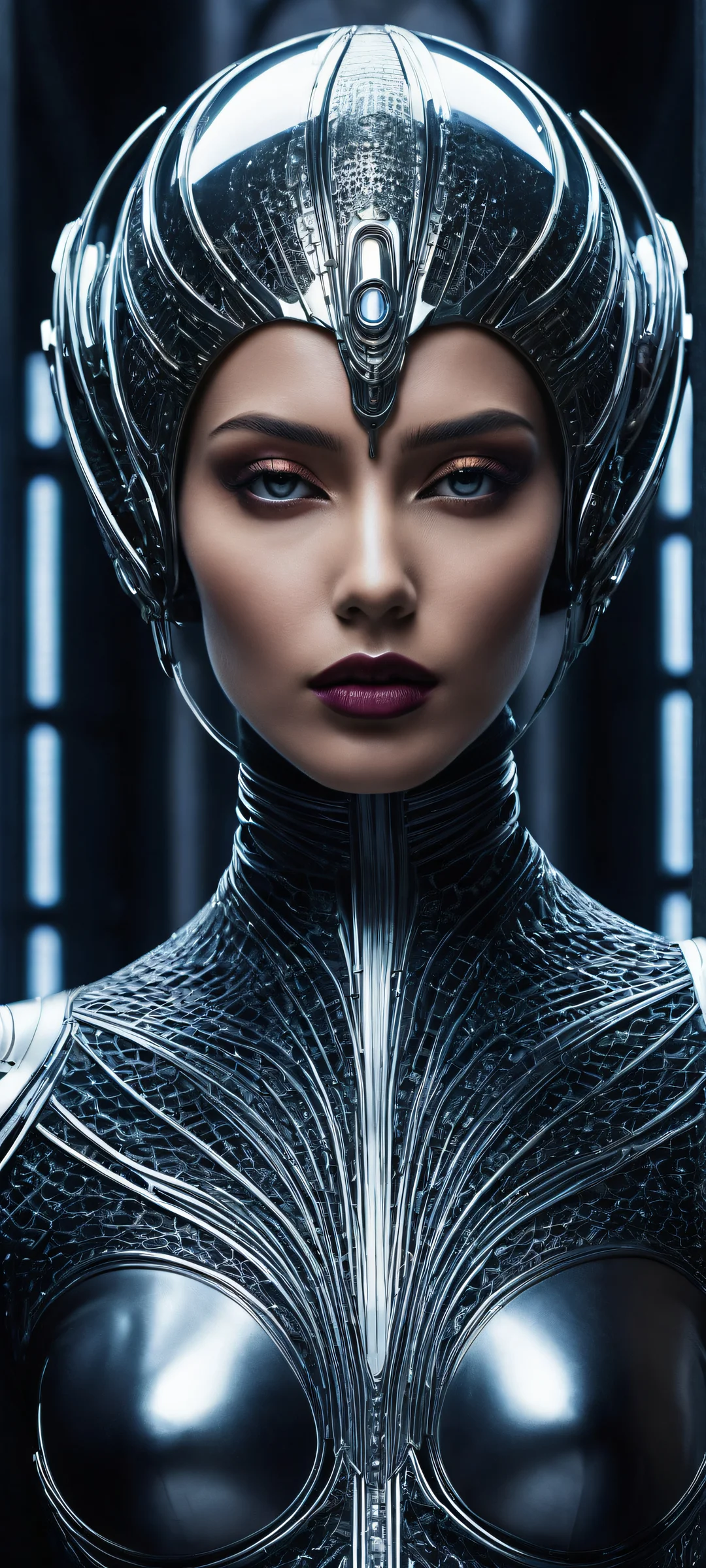 A futuristic woman with extraterrestrial elegance, perfectly optimized for iPhone/Android home screens.