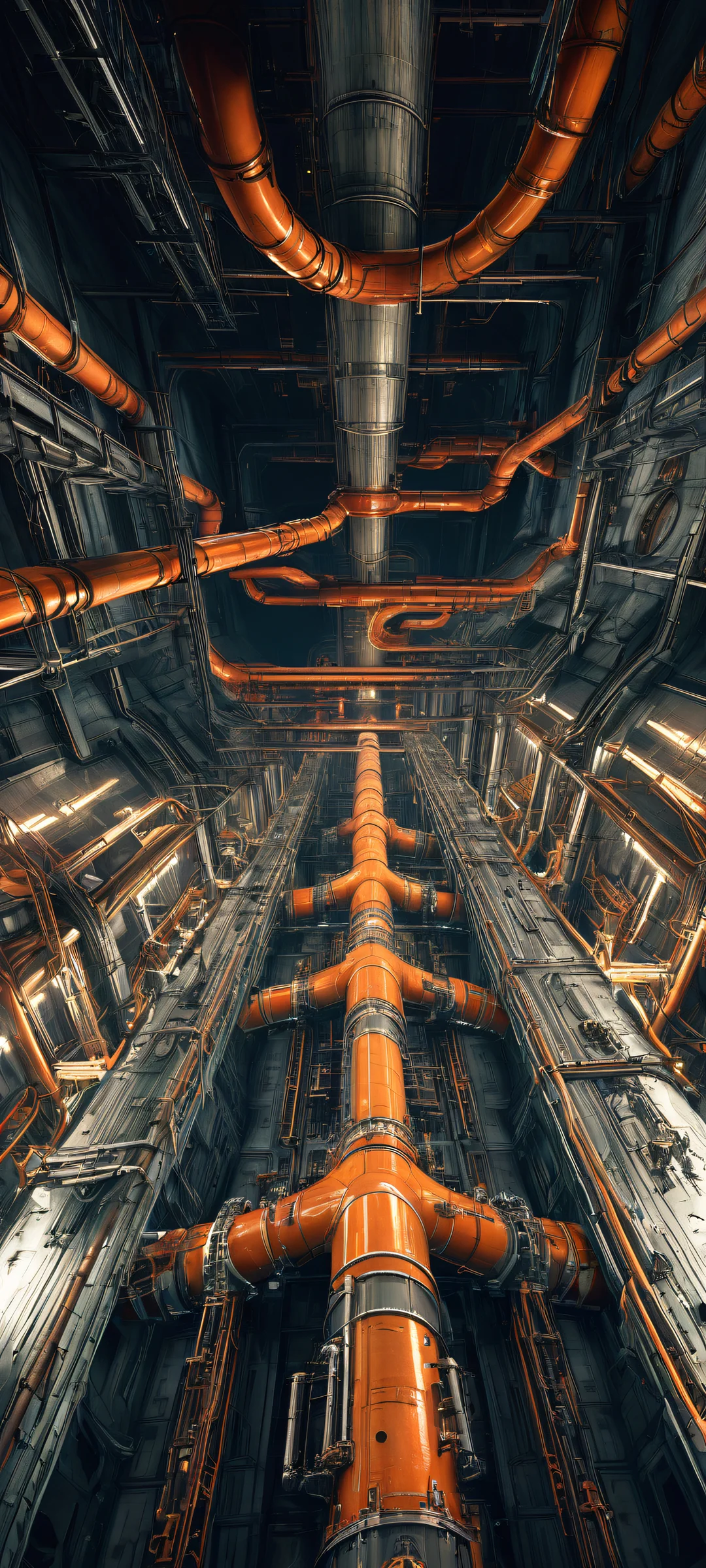 A mesmerizing portrait of pipes set against a vast void, perfectly optimized for iPhone and Android home screens.