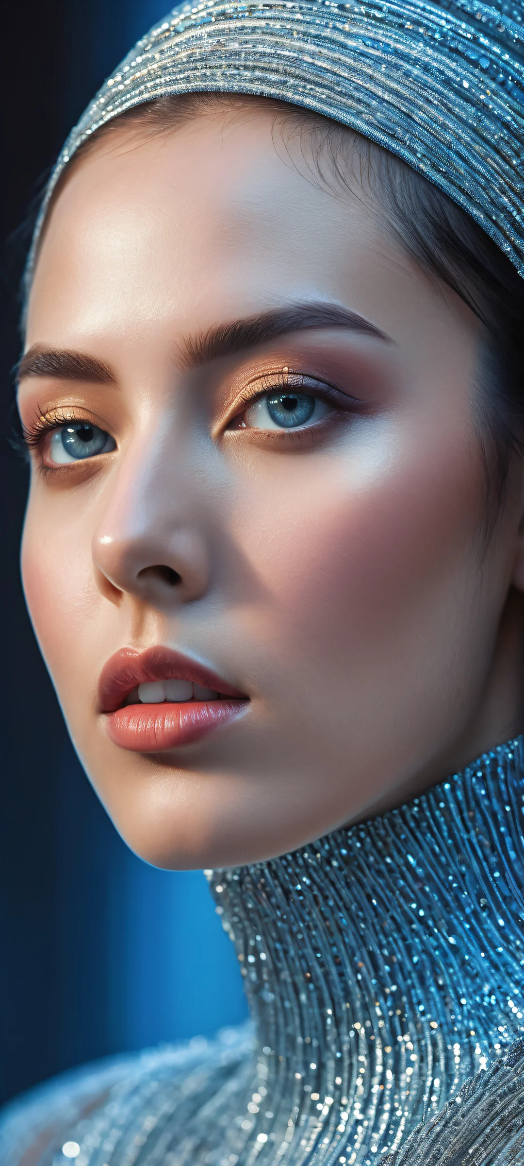 iPhone/Android user can set this breathtaking vertical portrait artwork of an award-winning digital art piece with insane micro-details as their wallpaper, featuring a vast pure void and gradient effect on the bottom.