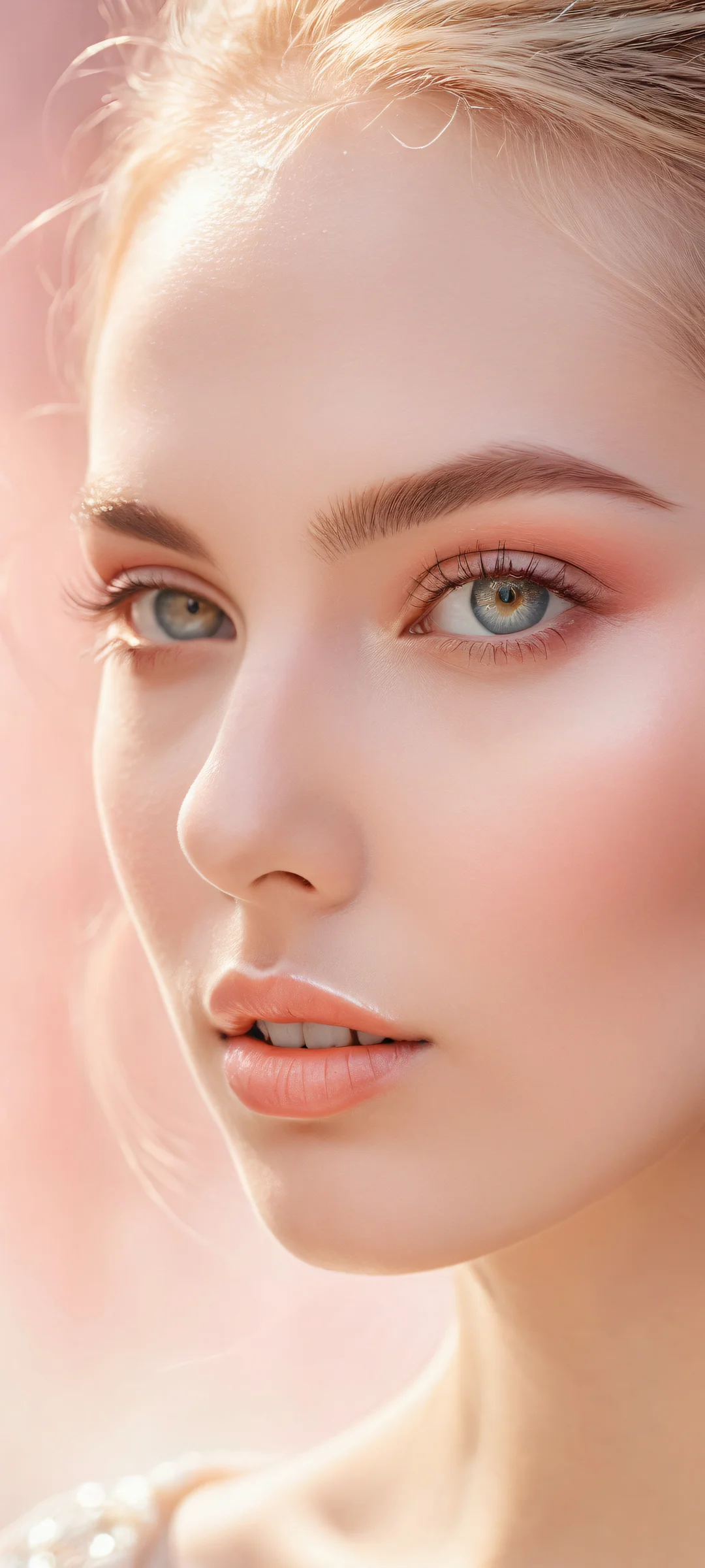 Breathtaking vertical portrait artwork of a beautiful face on iPhone/Android with radiant colors and ray-traced reflections.