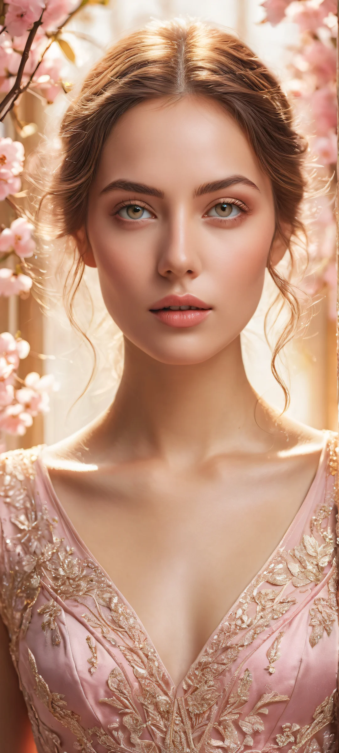 Stunning female portrait on a perfectly clean and empty top half with vast pure void, iPhone/Android wallpaper