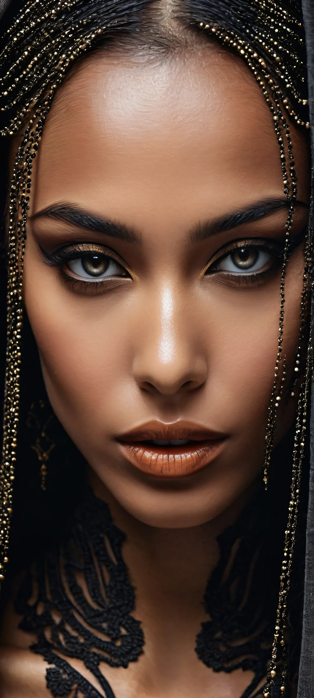 Ethereal Portrait QHD Smartphone Background A beautiful face on a pristine black background with intricate details, perfectly optimized for iPhone/Android