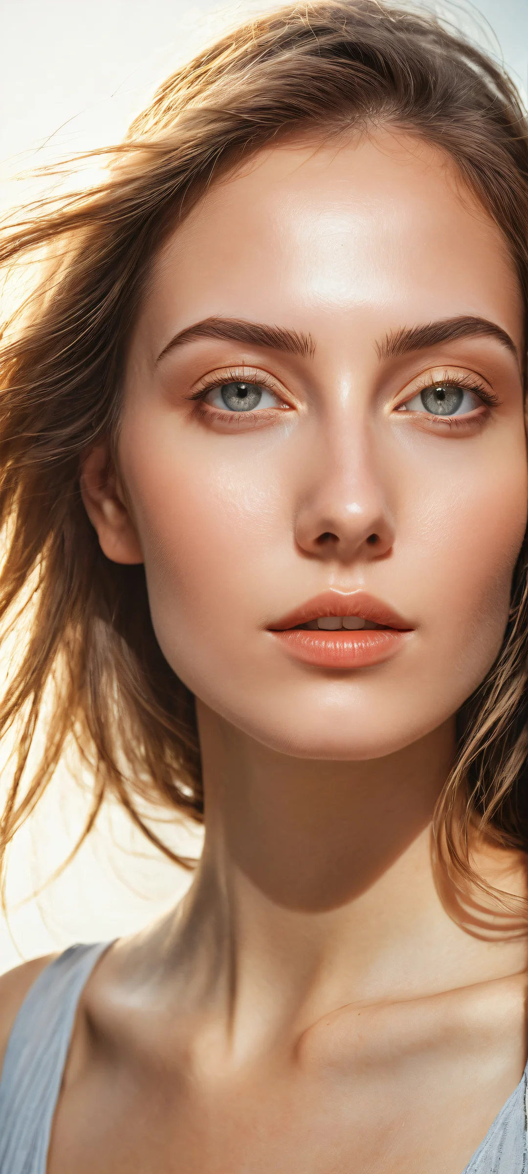 Young Caucasian woman in a breathtaking digital art piece on iPhone/Android screen