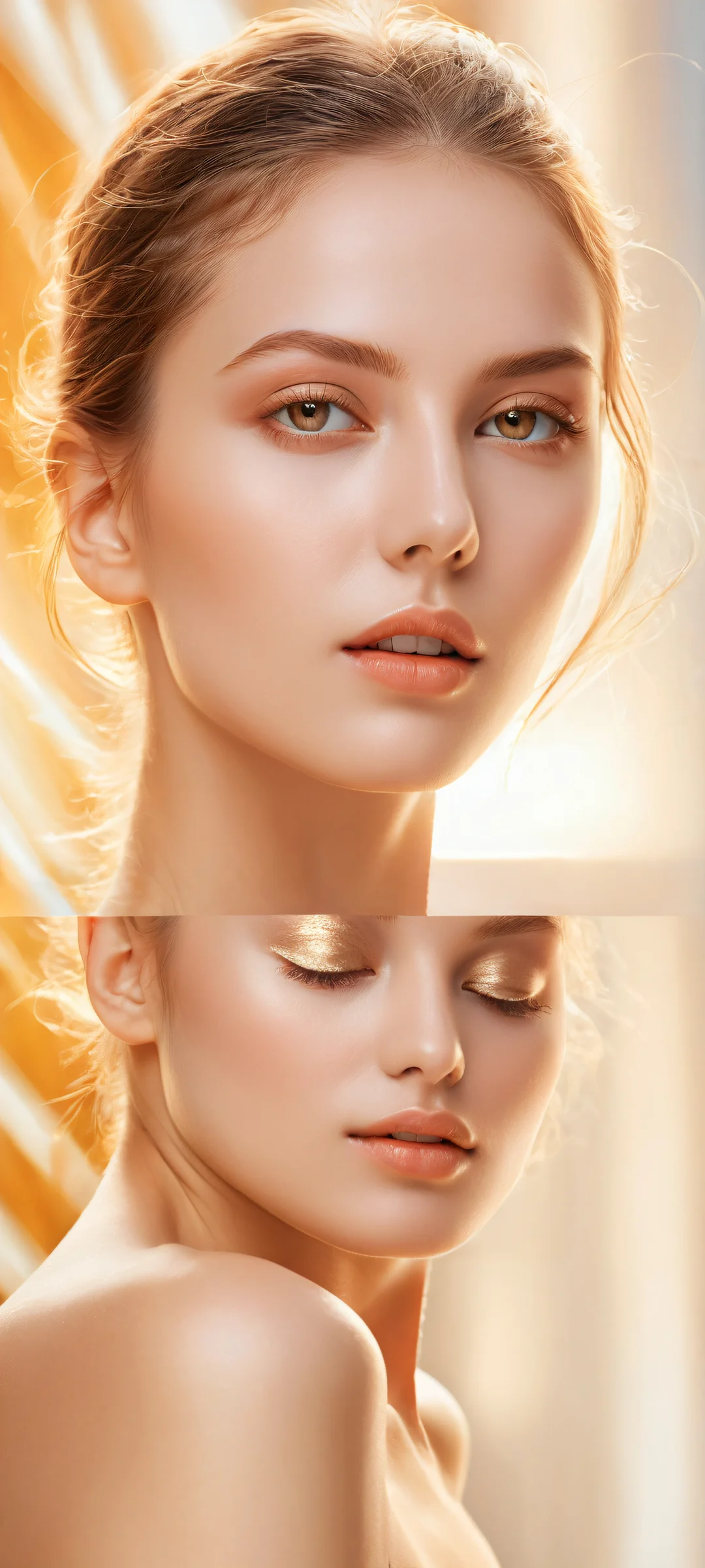 A serene and stunning portrait of a girl on a perfectly clean background, Ideal für iPhone/Android-Startbildschirme.