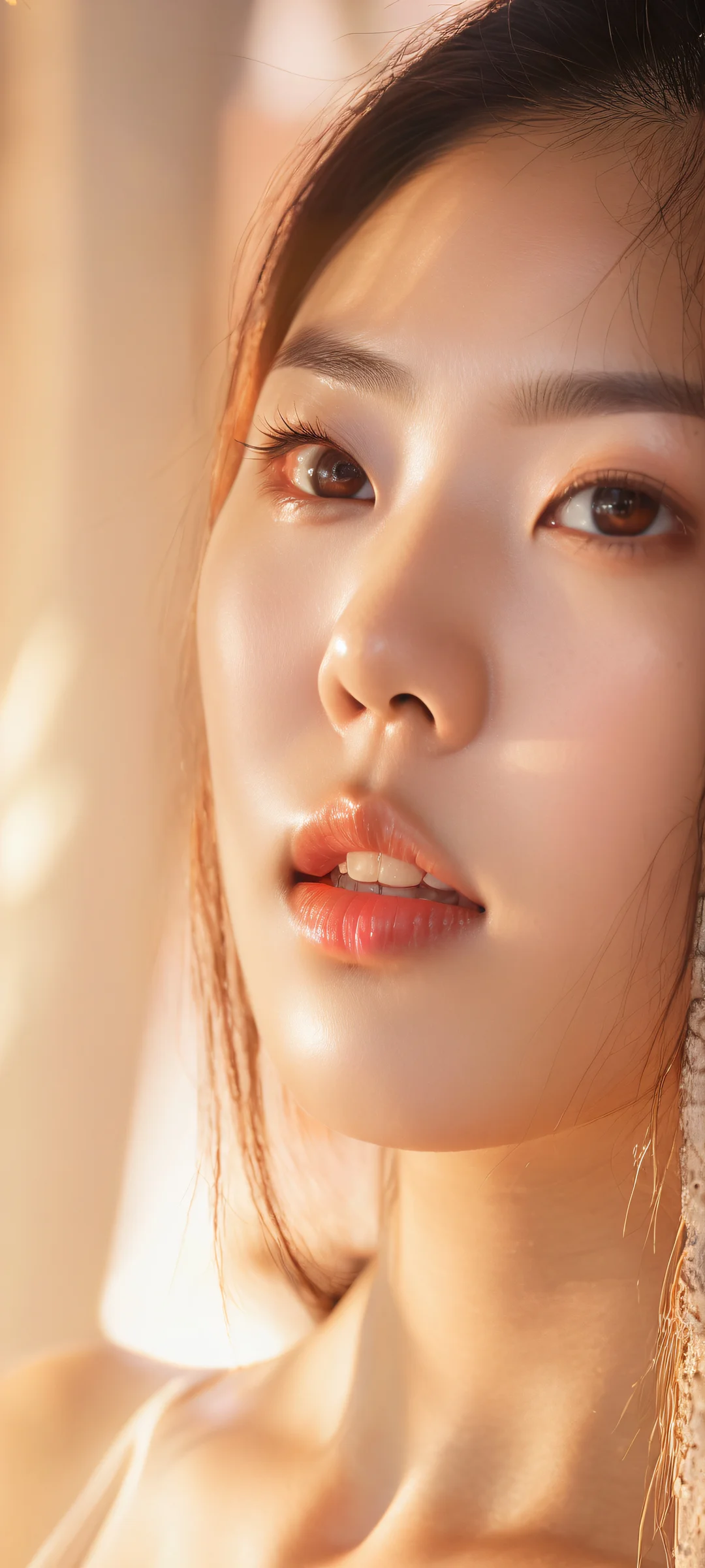 A breathtaking portrait of a Korean model with intricate details and realistic facial expressions on an iPhone or Android device.