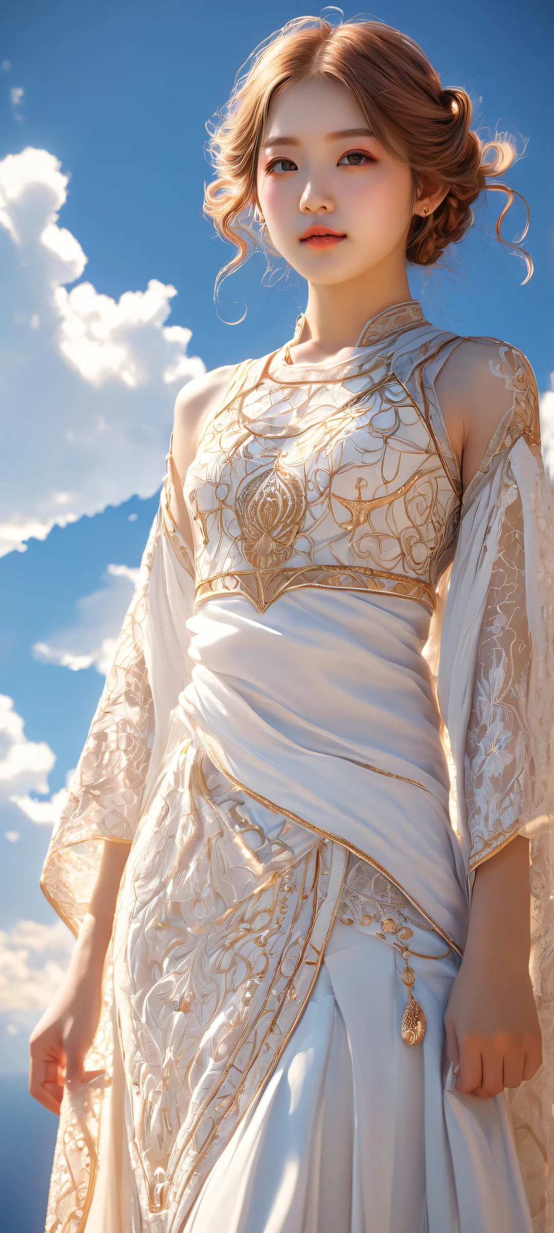 A young girl with intricate details and radiant ethereal lighting on iPhone/Android wallpapers.