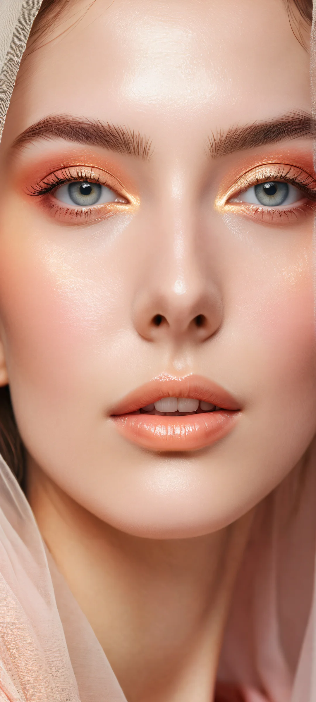 Beautiful face portrait on iPhone/Android phone with cinematic background and ethereal lighting.