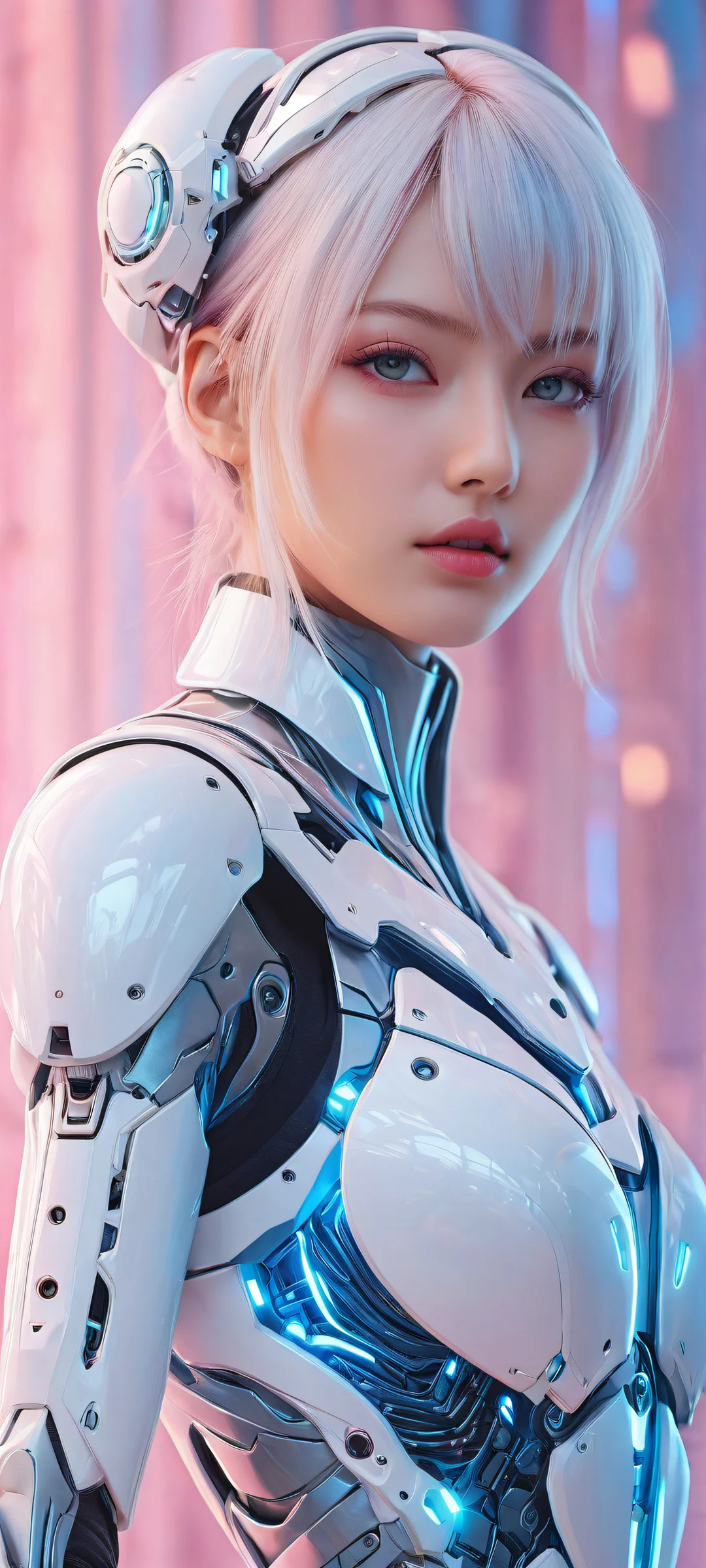 Beautiful robot girl artwork on iPhone and Android devices with perfect breathing space for UI.