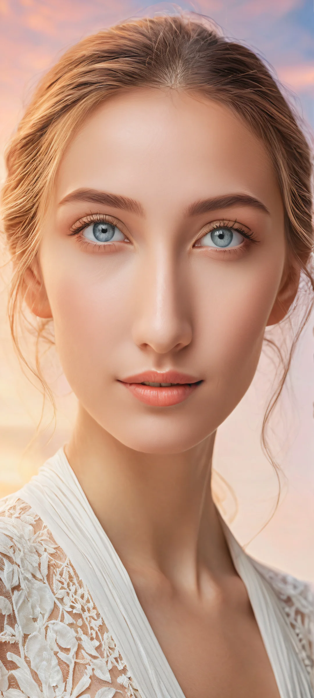 Ethereal Portrait 2K Phone Wallpaper Beautifully crafted digital art of a serene face on an iPhone/Android home screen.