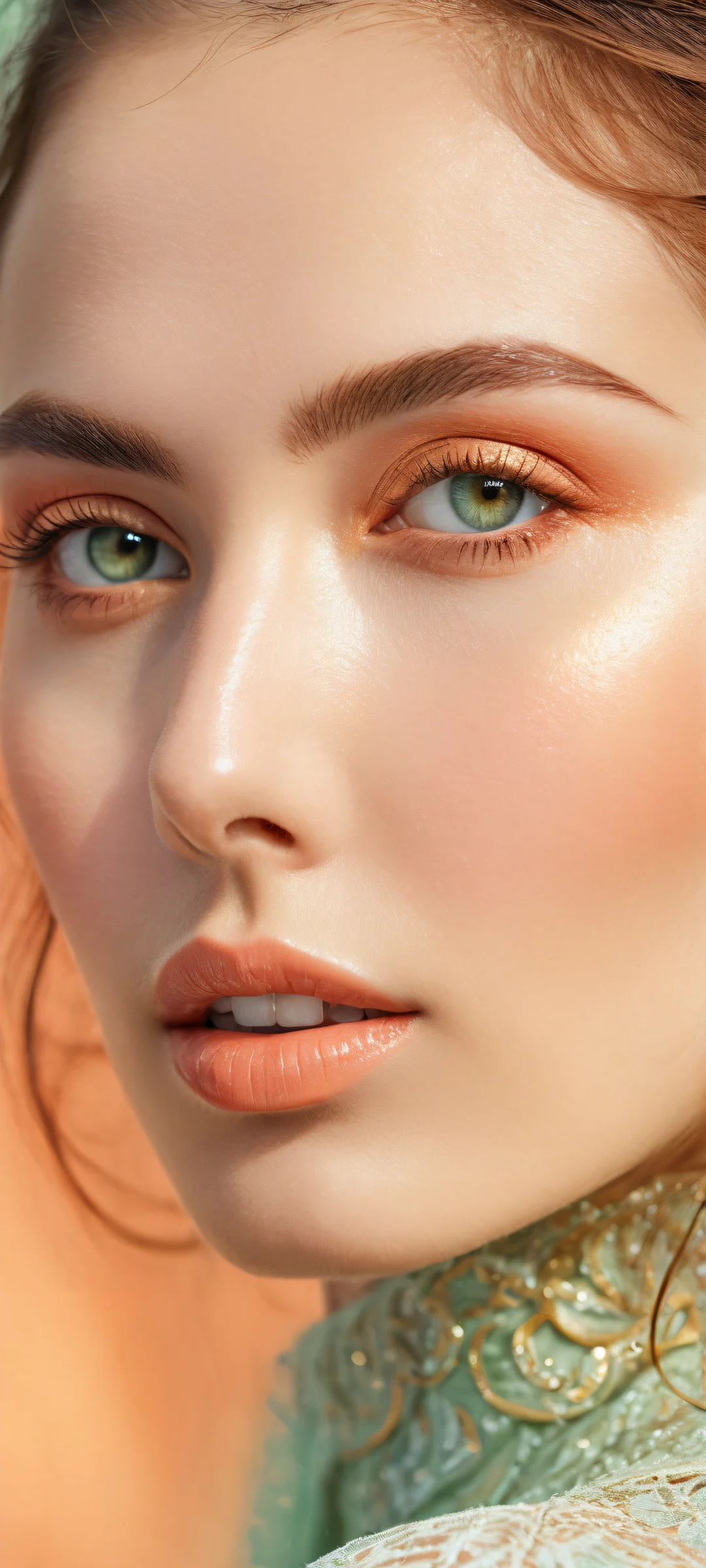 Beautiful portrait of a woman with intricate facial features on an iPhone/Android mobile wallpaper background