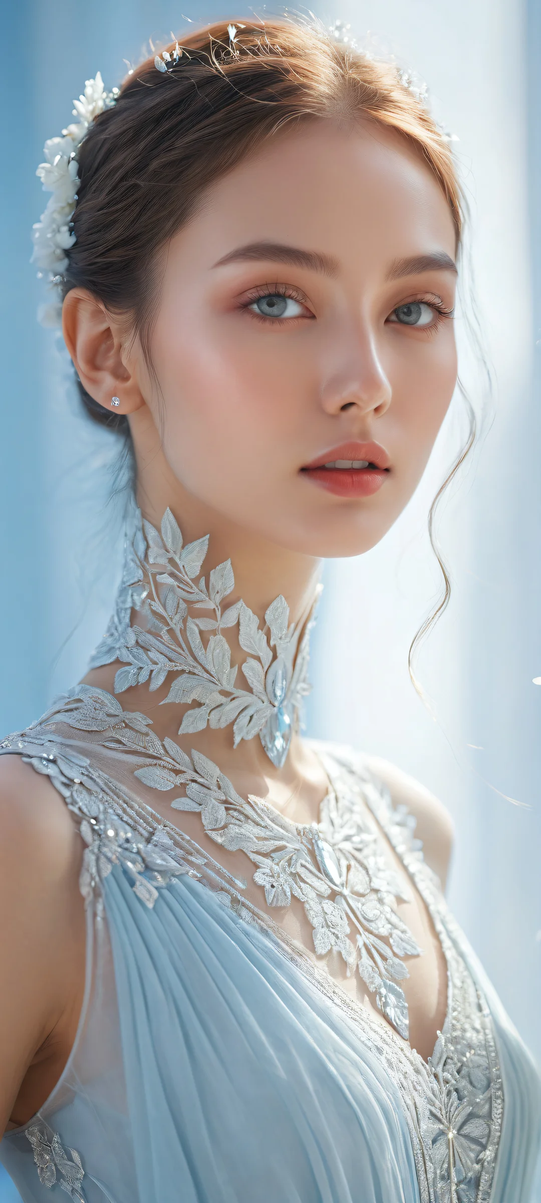 Beautiful iPhone and Android compatible wallpaper featuring a stunning portrait of the subject surrounded by pure void and ethereal lighting, perfect for home screens.