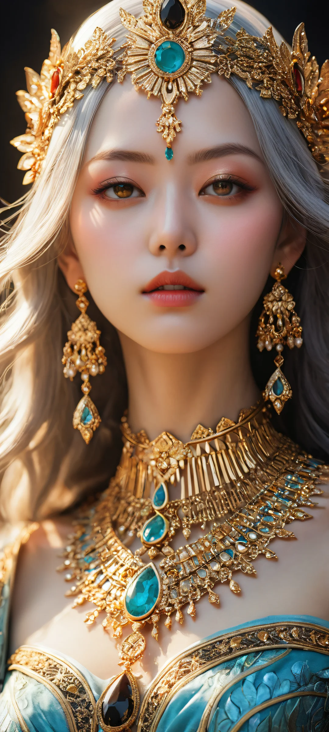 Anime girls with intricate details on their fur and gold jewelry against a simple black background, perfectly optimized for iPhone/Android.