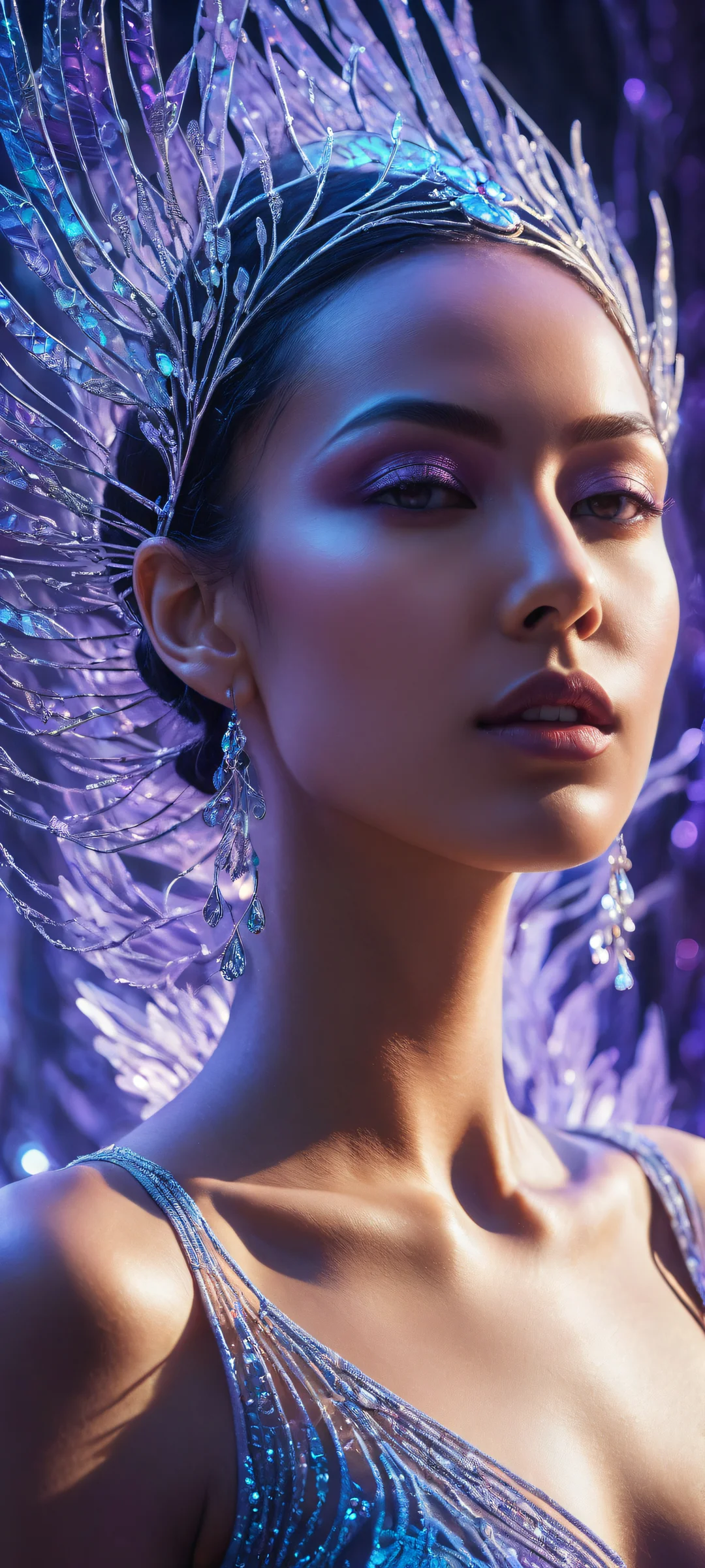 A beautiful iPhone/Android wallpaper featuring ethereal beings amidst glowing circuitry, with a pristine void and stunning visual impact.