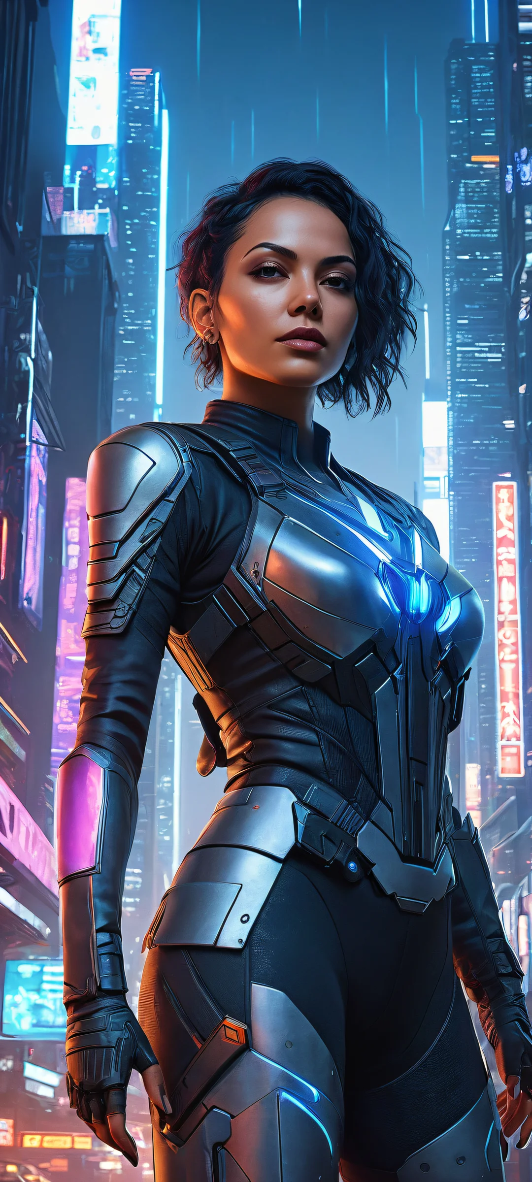 Breathtaking vertical portrait of Judy Alvarez with iconic video game characters on iPhone/Android, perfect for home screen.