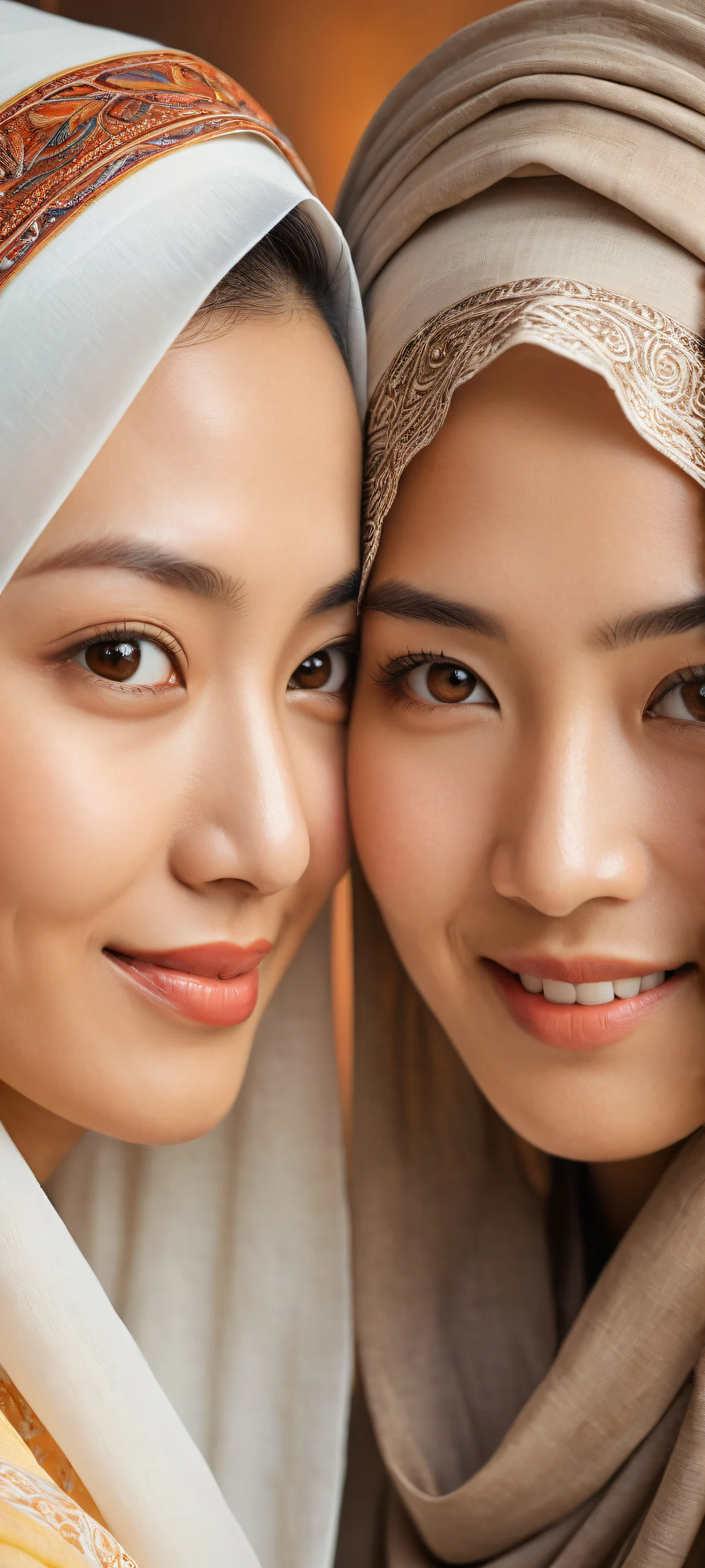 Beautiful portrait of two Asian women, parfaitement optimisé pour les écrans d'accueil iPhone et Android. Features intricate micro-details and stunning visual impact.