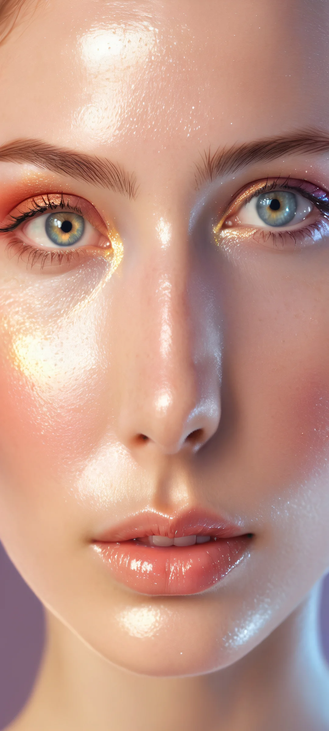 iPhone/Android portrait wallpaper featuring interconnected human figures and icons, with ethereal lighting and soothing pastel hues.