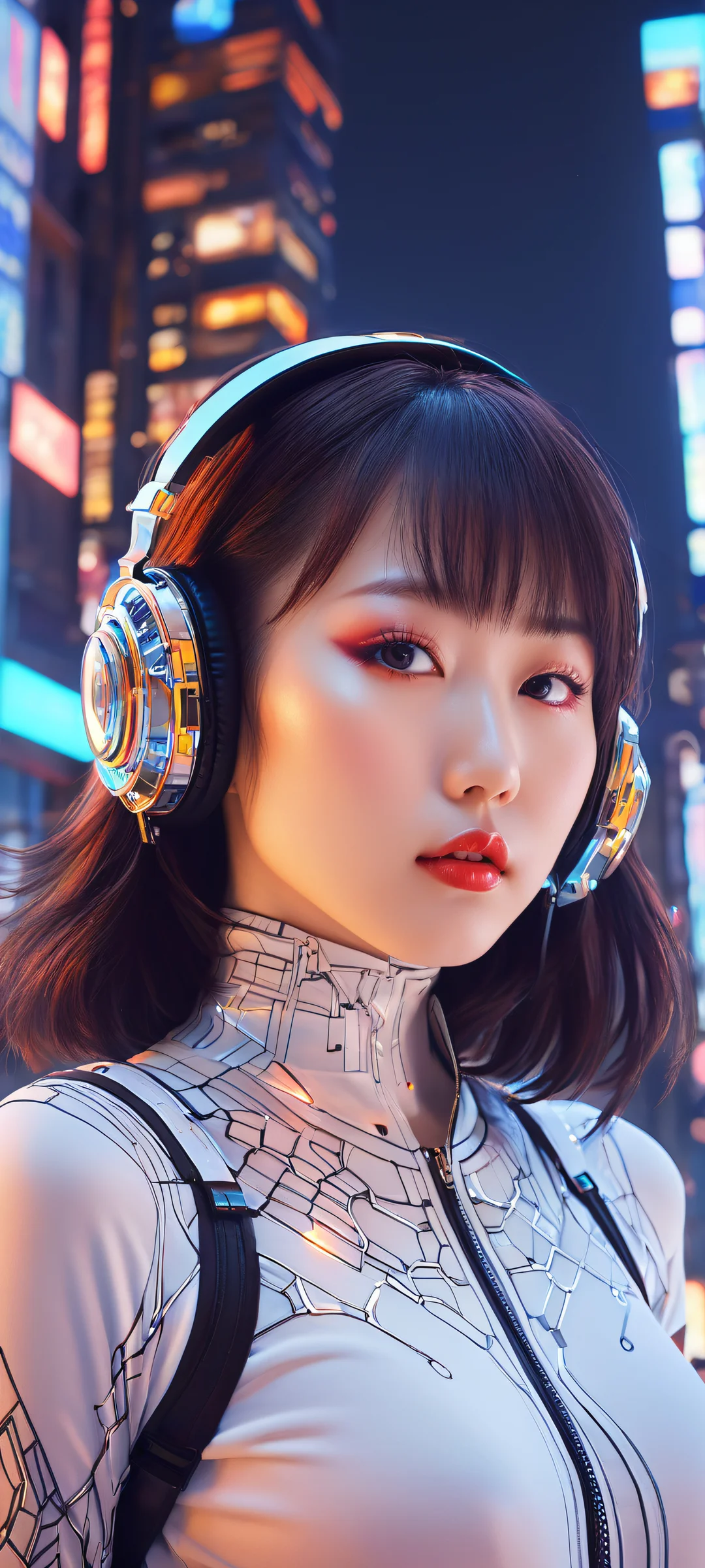 Lain Iwakura portrait on a clean background with retro computer components, perfekt optimiert für iPhone- und Android-Startbildschirme.