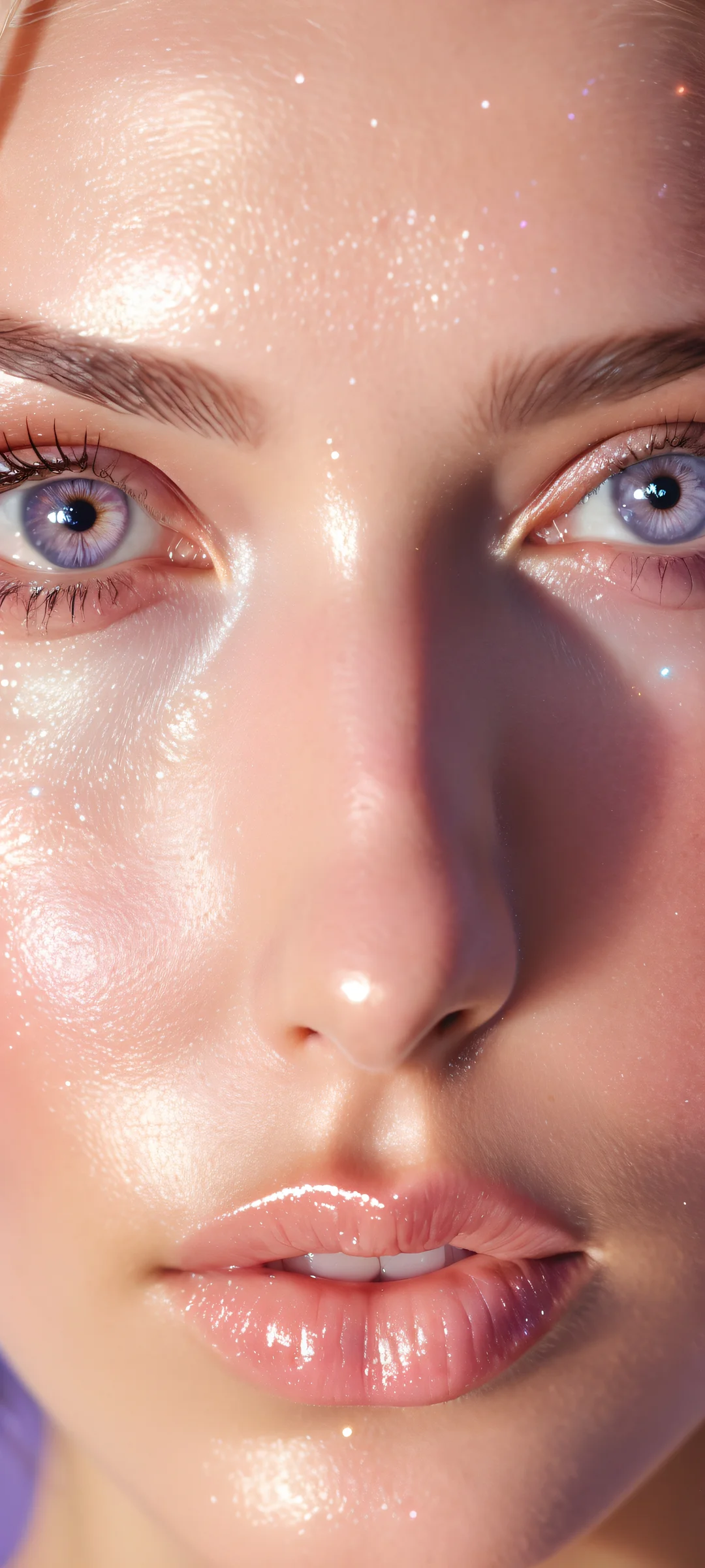 A beautiful iPhone and Android wallpaper featuring a stunning portrait with intricate facial expressions, subtle makeup, and a cinematic void background with celestial bodies and stars.