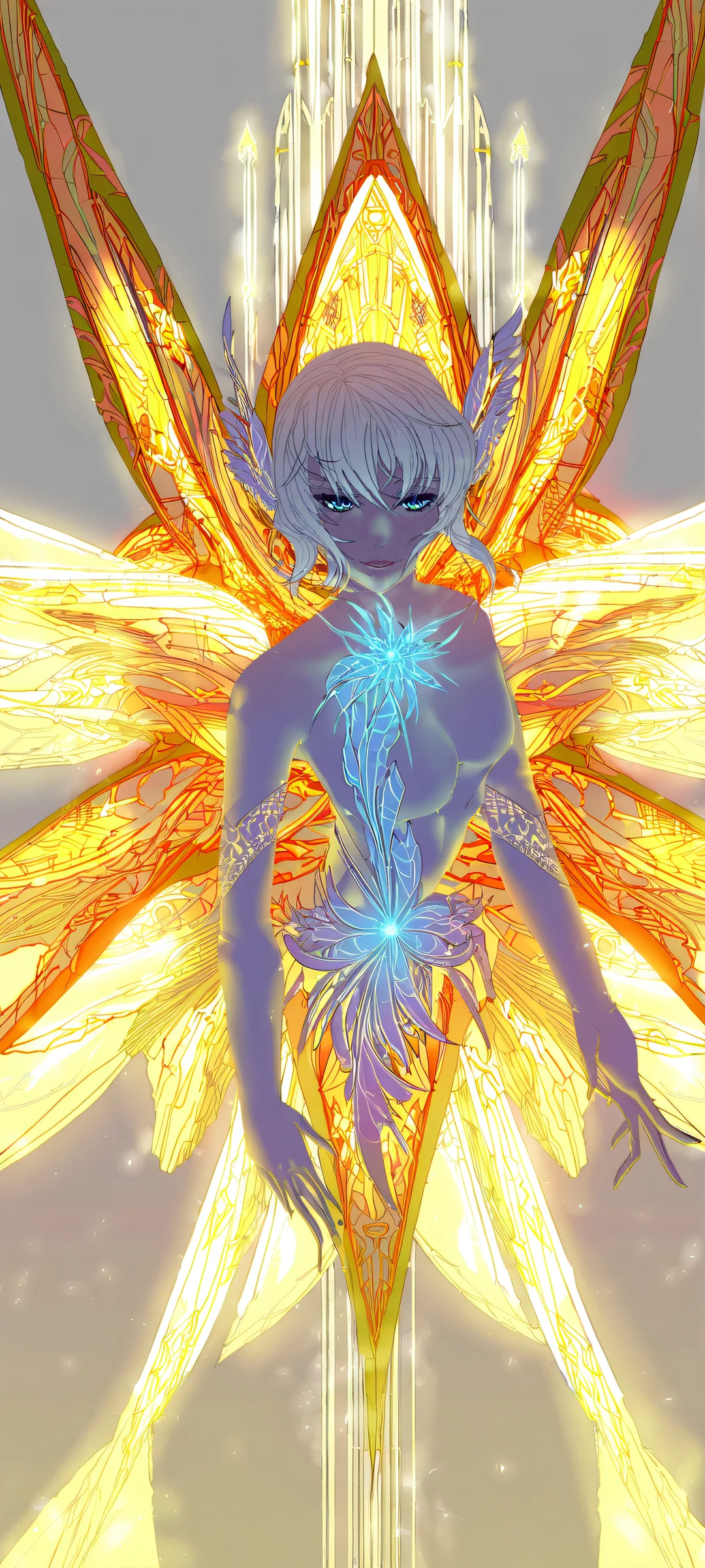 Lifelike anime woman in a void background on iPhone/Android phone, with intricate details and shallow depth of field.